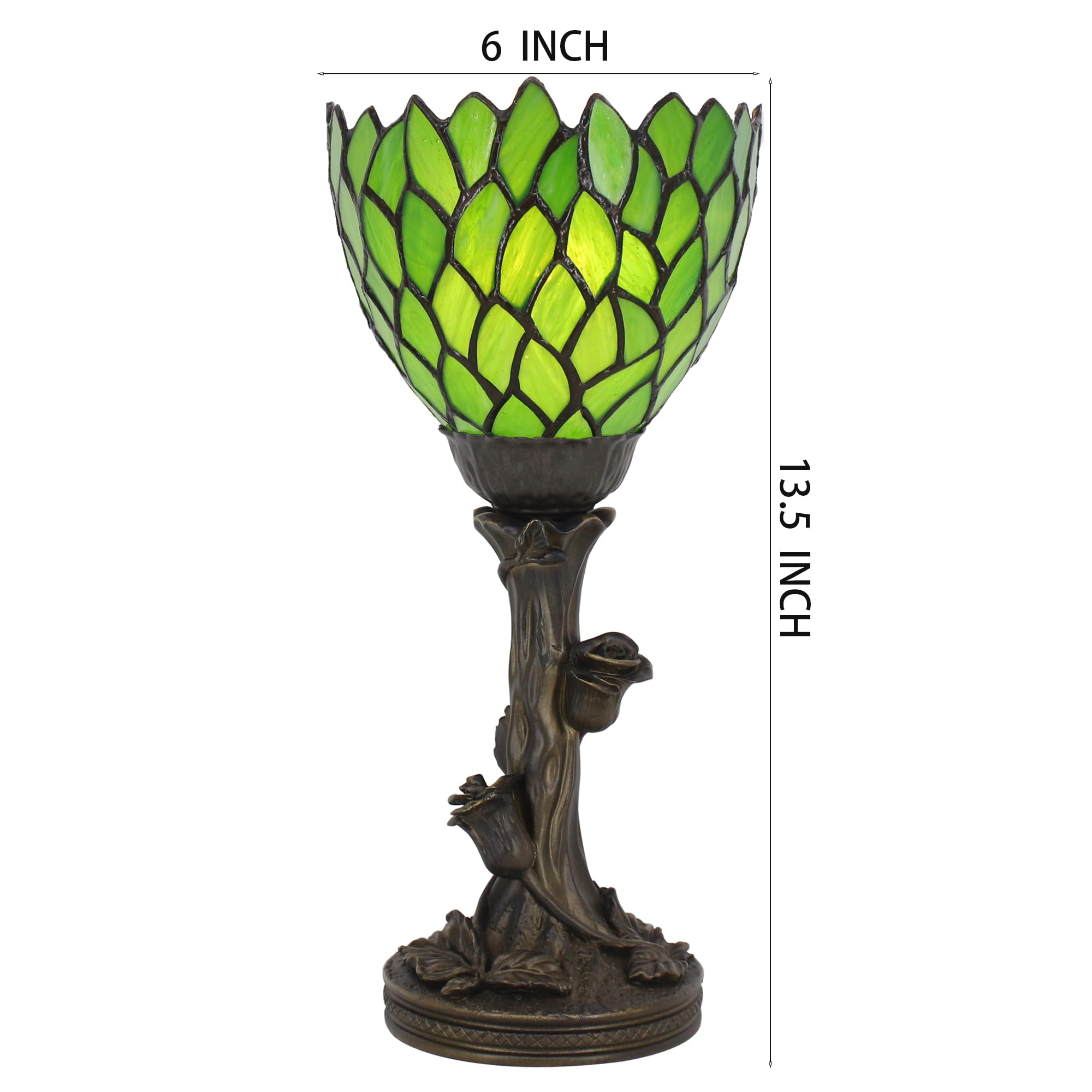 Avivadirect Small Tiffany Lamp Mini Stained Glass Table Lamp Green Wisteria Accent Desk Uplight W6 H13.5 Inch Bronze Resin Base