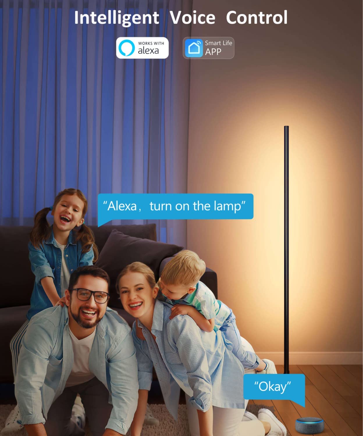 GonHui Corner Floor Lamp, LED Smart Floor Lamp Compatible with Alexa, Color Changing Ambience Light with Music Sync, Modern Corn
