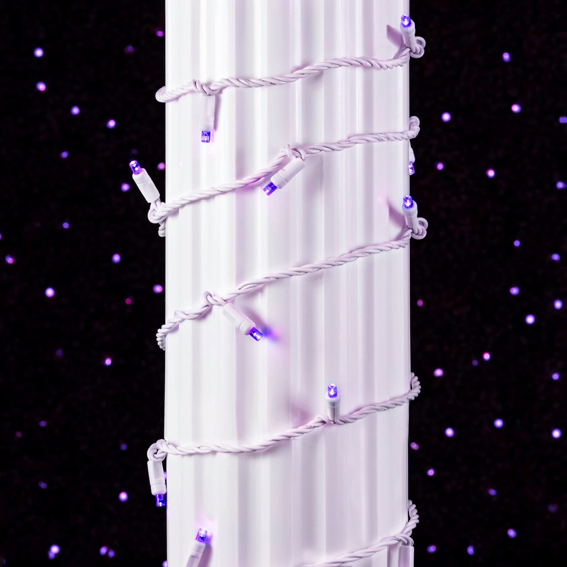 Novelty Lights 25 Feet 50 Light Purple Led Christmas Lights White Wire, Connectable Mini String, Indoor/Outdoor, Commercial Grad