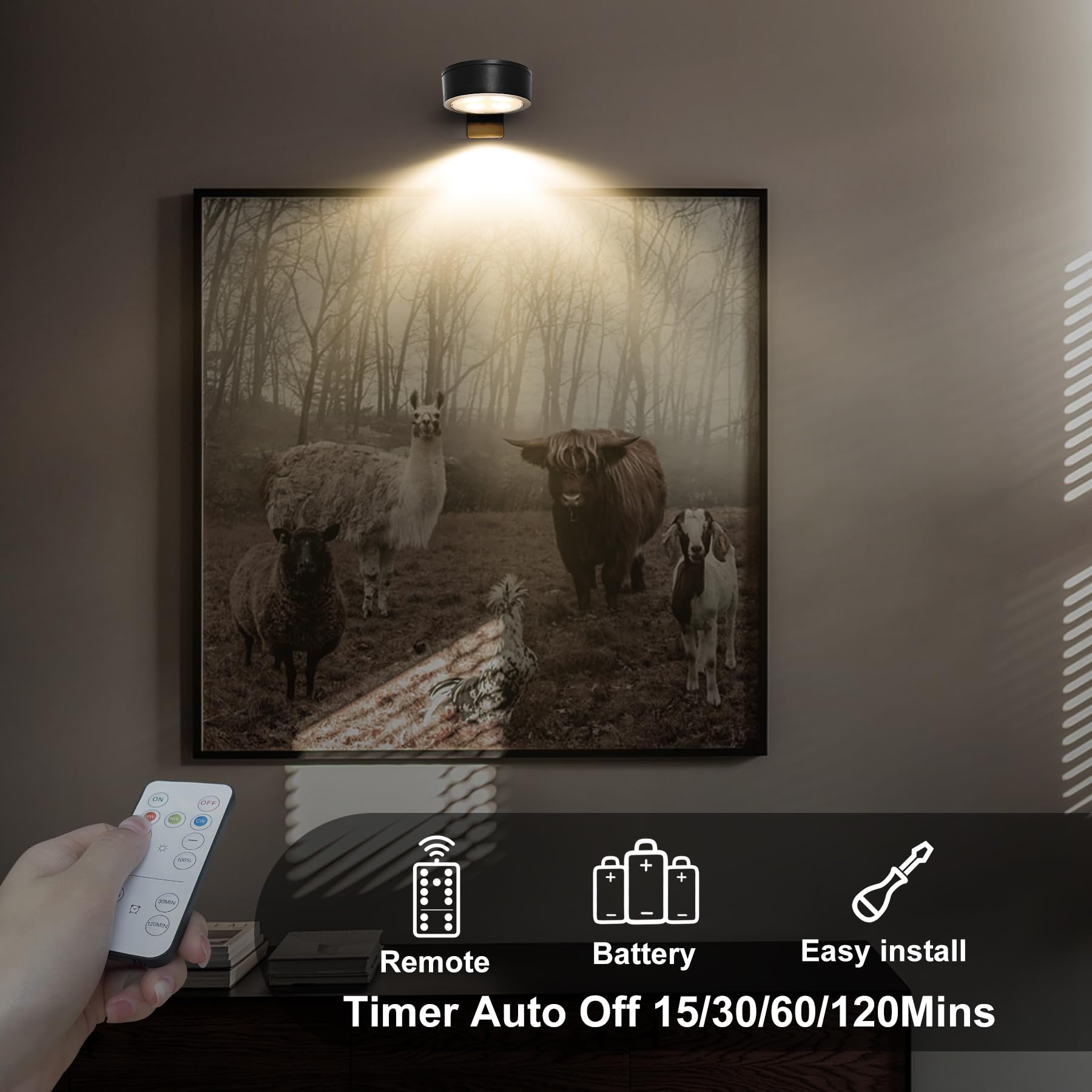 3-Pack Battery Operated Picture Light Magnetic Painting Light With 3 Lighting Modes,Remote And Dimmable Timer Art Display Light
