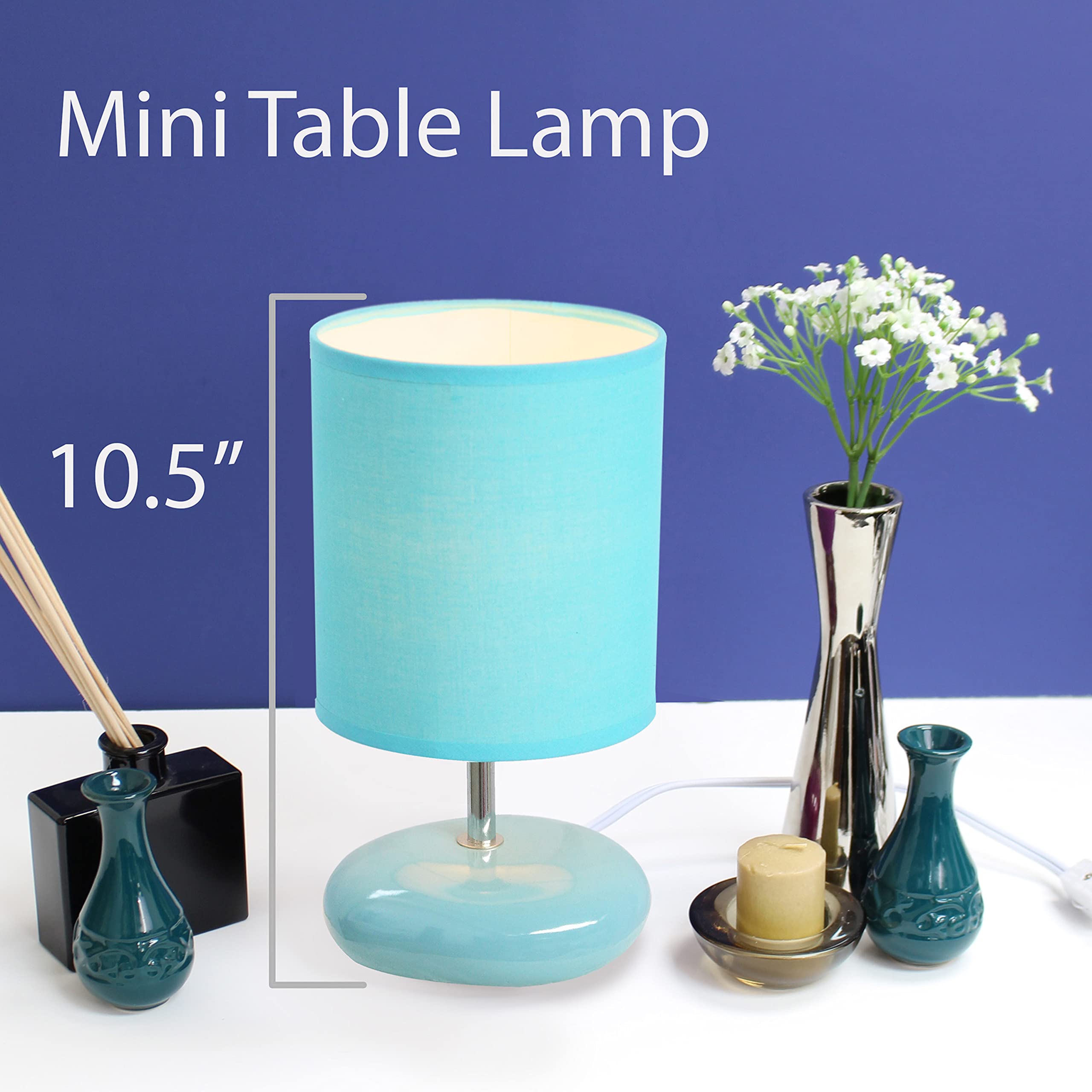 Simple Designs Lt2005-Blu Ceramic Blue Table Lamp - Small Stone Look Bedside Desk Light