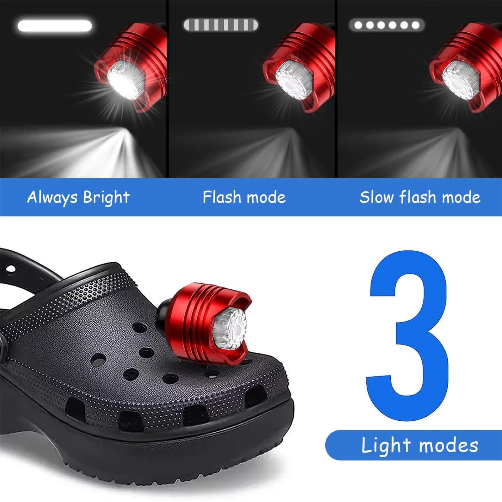 CUYLERAZM Clog Lights for Shoes - Red Aluminum Attachments, Model Clog Light Red 02, Perfect for Clog Accessories and Camping