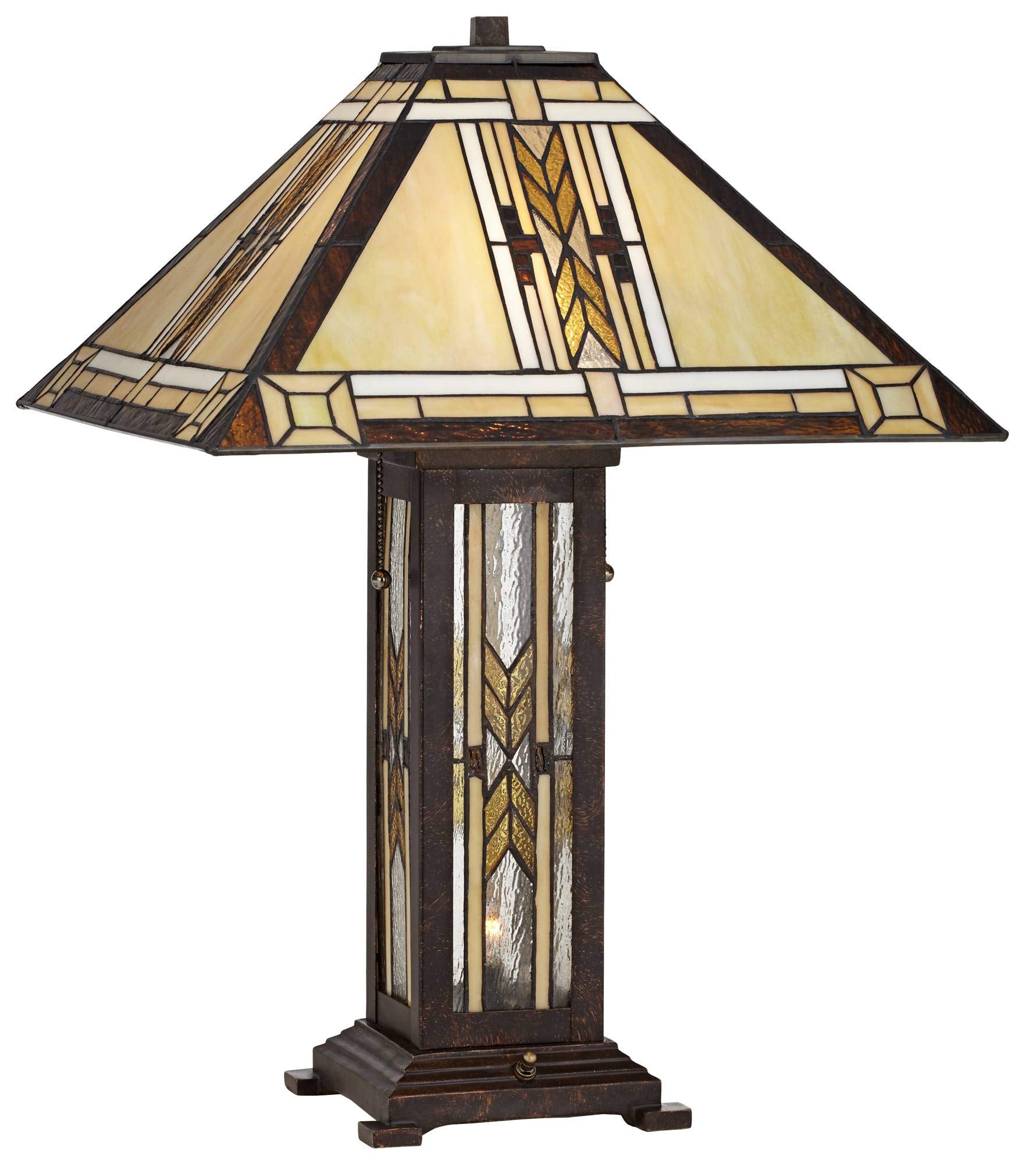 Franklin Iron Works Drake Mission Collection 25 1/2'' High Tiffany-Style Farmhouse Rustic Southwestern Table Lamp Night Light Pu