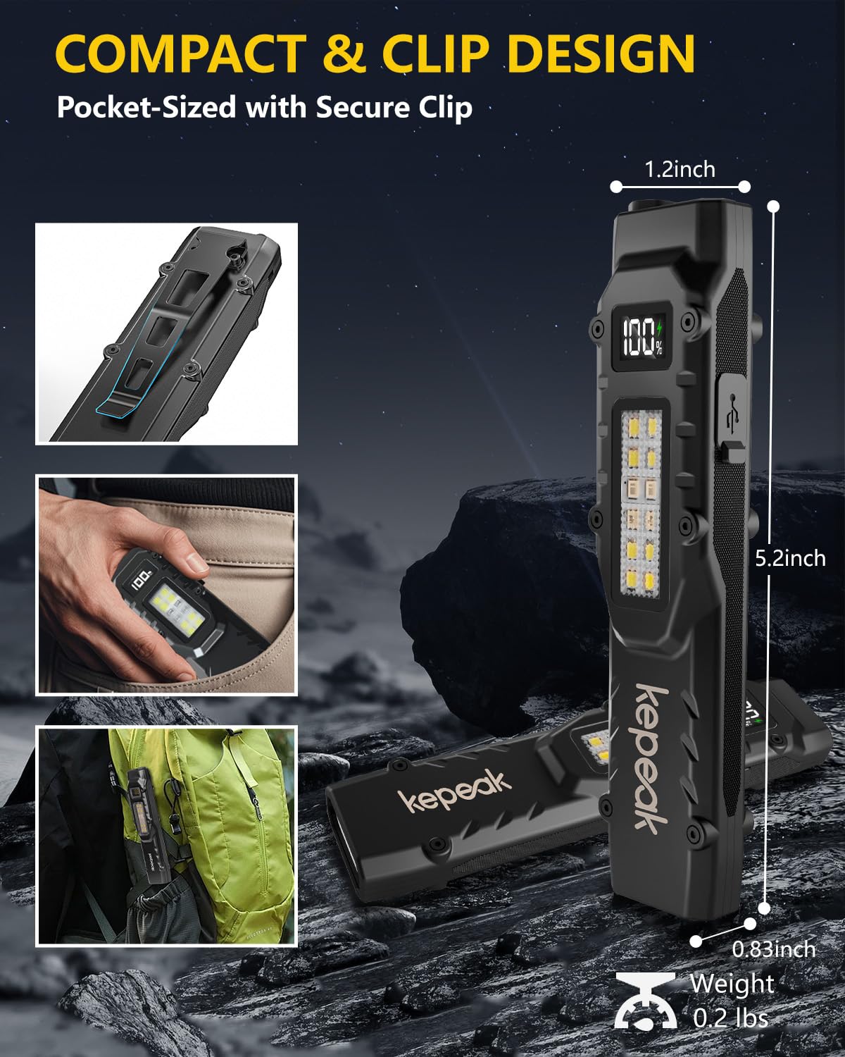 Kepeak Edc Flashlight, Small Pocket Flat Flashlight, Led Flashlight Rechargeable Usb C, Bright Flash Lights With Clip For Campin