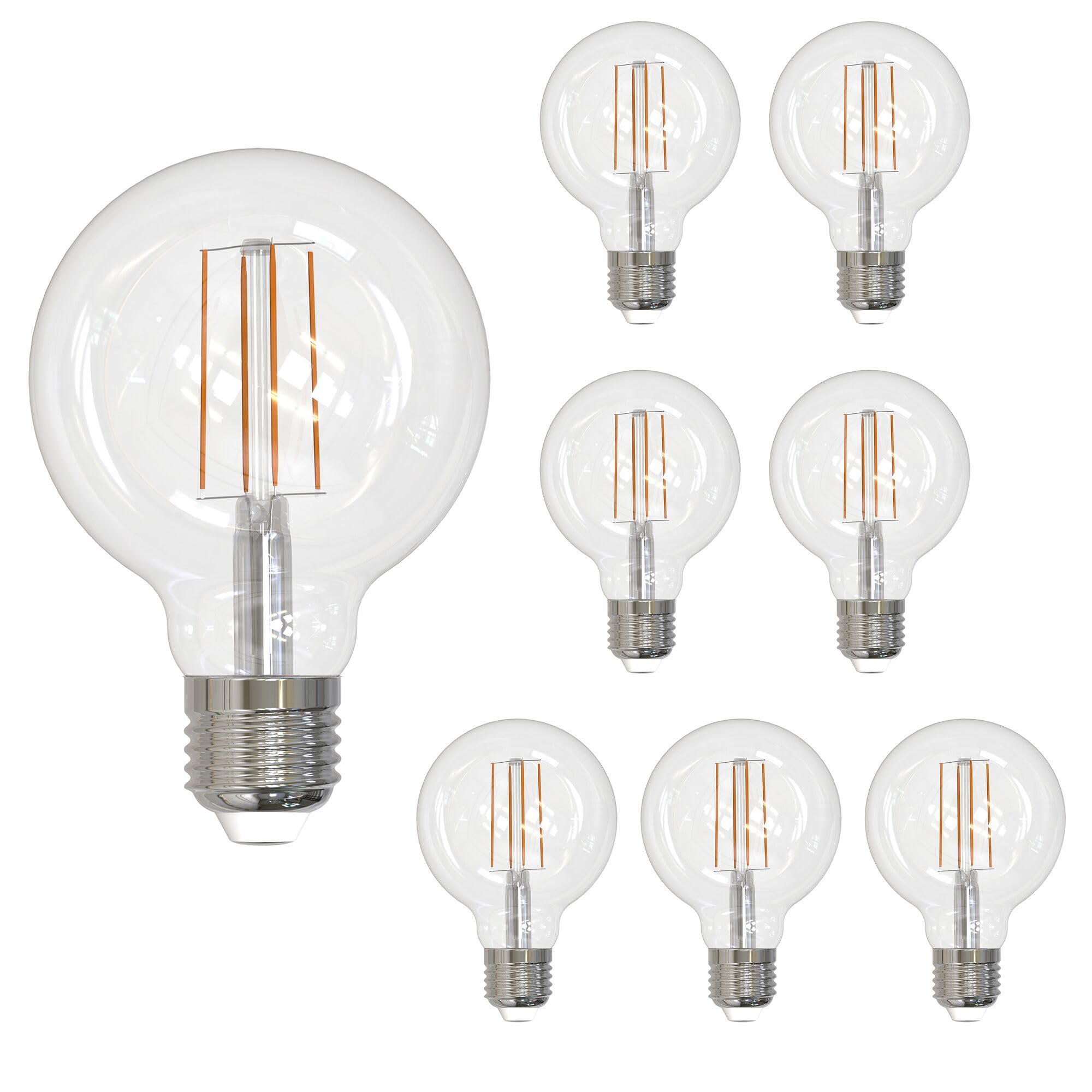 Bulbrite Pack Of (8) 7 Watt Dimmable Clear Globe G25 Led Light Bulbs With Medium (E26) Base, 2700K Warm White Light, 800 Lumens