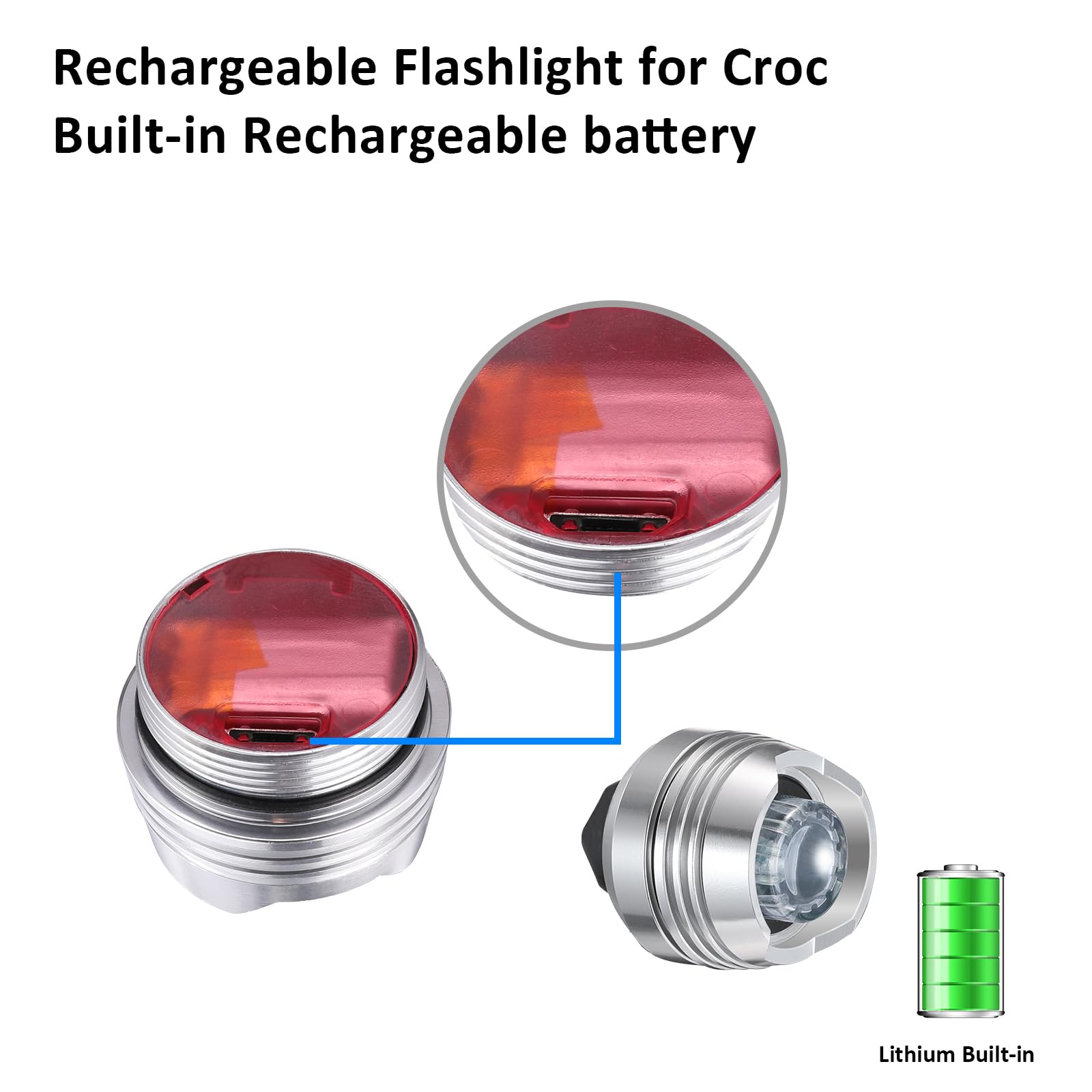 RAHAN Rechargeable Headlights for Shoes, 2pcs Waterproof Wearable Lights, 3 Light Modes, Silver, Model: Headlights for Croc-s