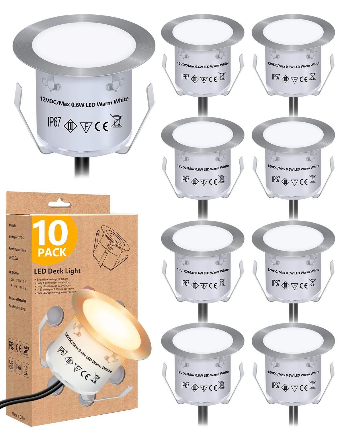 Hiboitec 10 Pack Recessed Led Deck Lights, 12V Ip67 Waterproof Warm White For Outdoor Use
