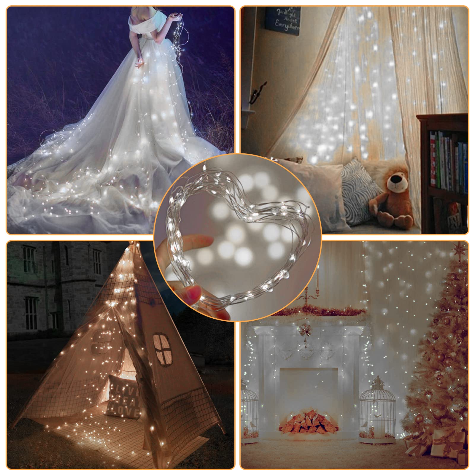 Camantu 12 Pack Led Fairy Lights Battery Operated, 7Ft 20Led Valentines Day Lights Battery Operated Waterproof Silver Wire For Diy Bedroom Party Birthday Wedding Christmas Decorations(Cold White)