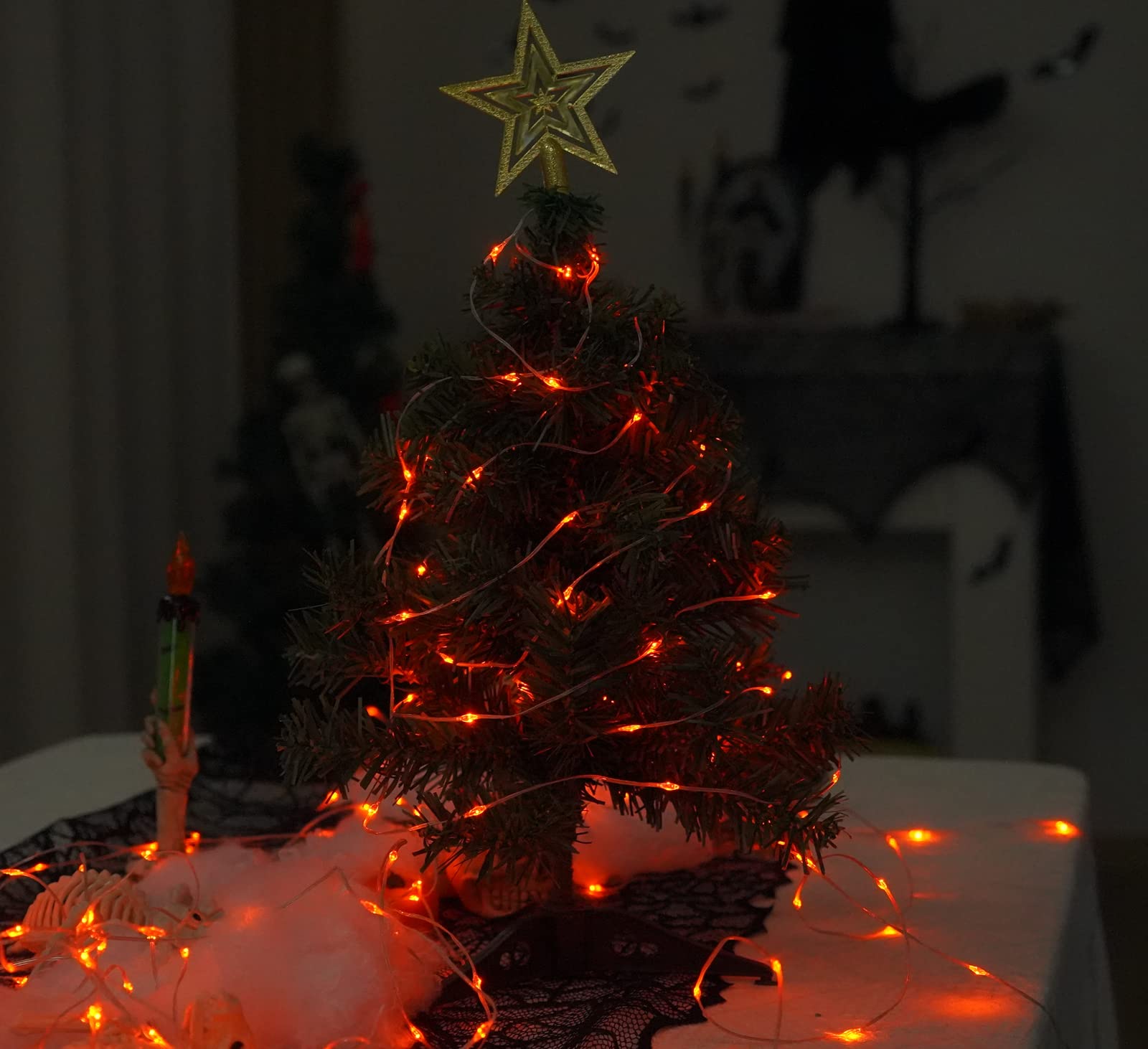 Qitong 4 Pack 144Ft Orange Solar Christmas Lights, 400 Led Waterproof Twinkle Fairy Lights