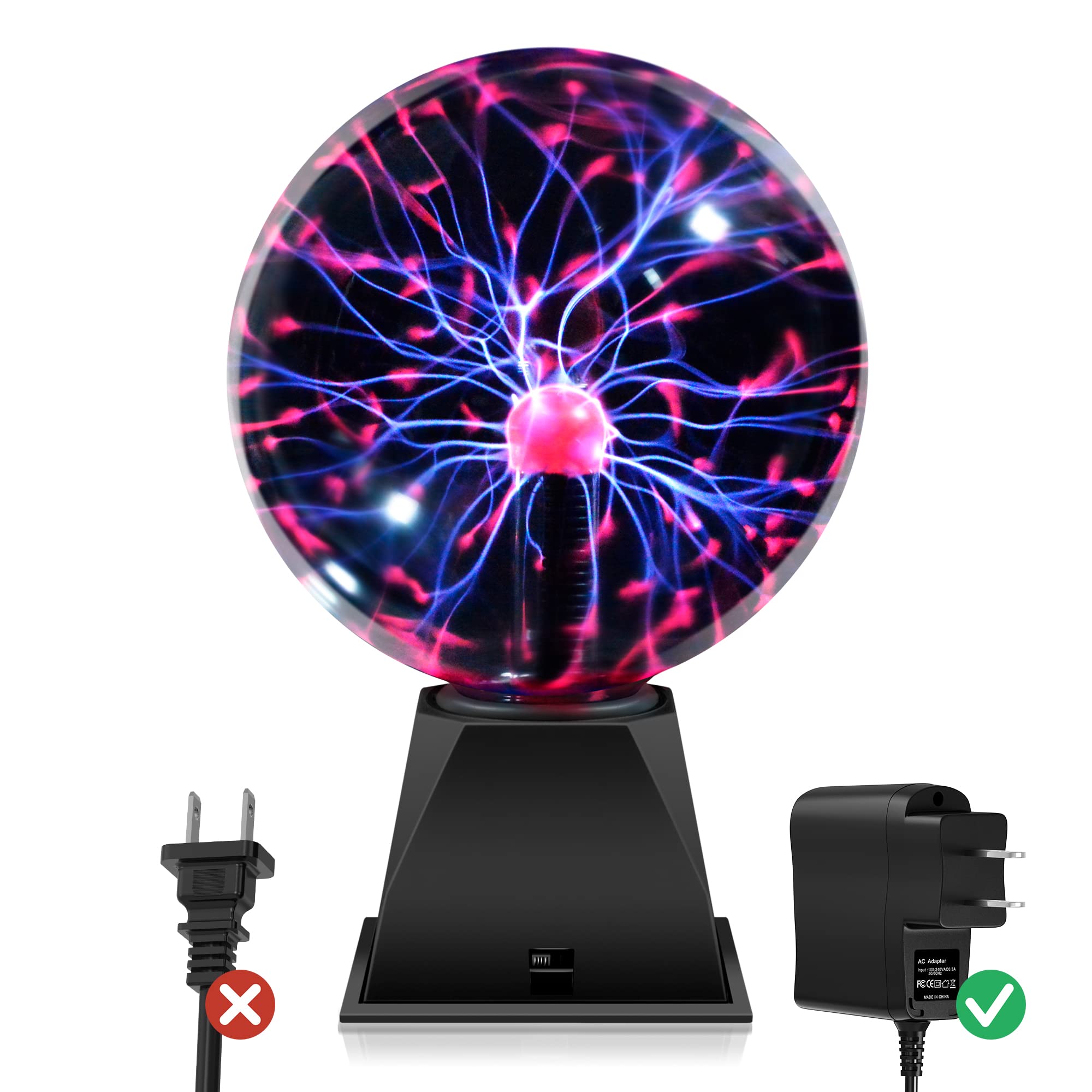Flashmen Plasma Ball Lamp 6 Inch Science Ball Touch & Sound Sensitive Plasma Globe Extra Large Lightning Ball For Bedroom Decor Lamp Novelty Present (Purple)
