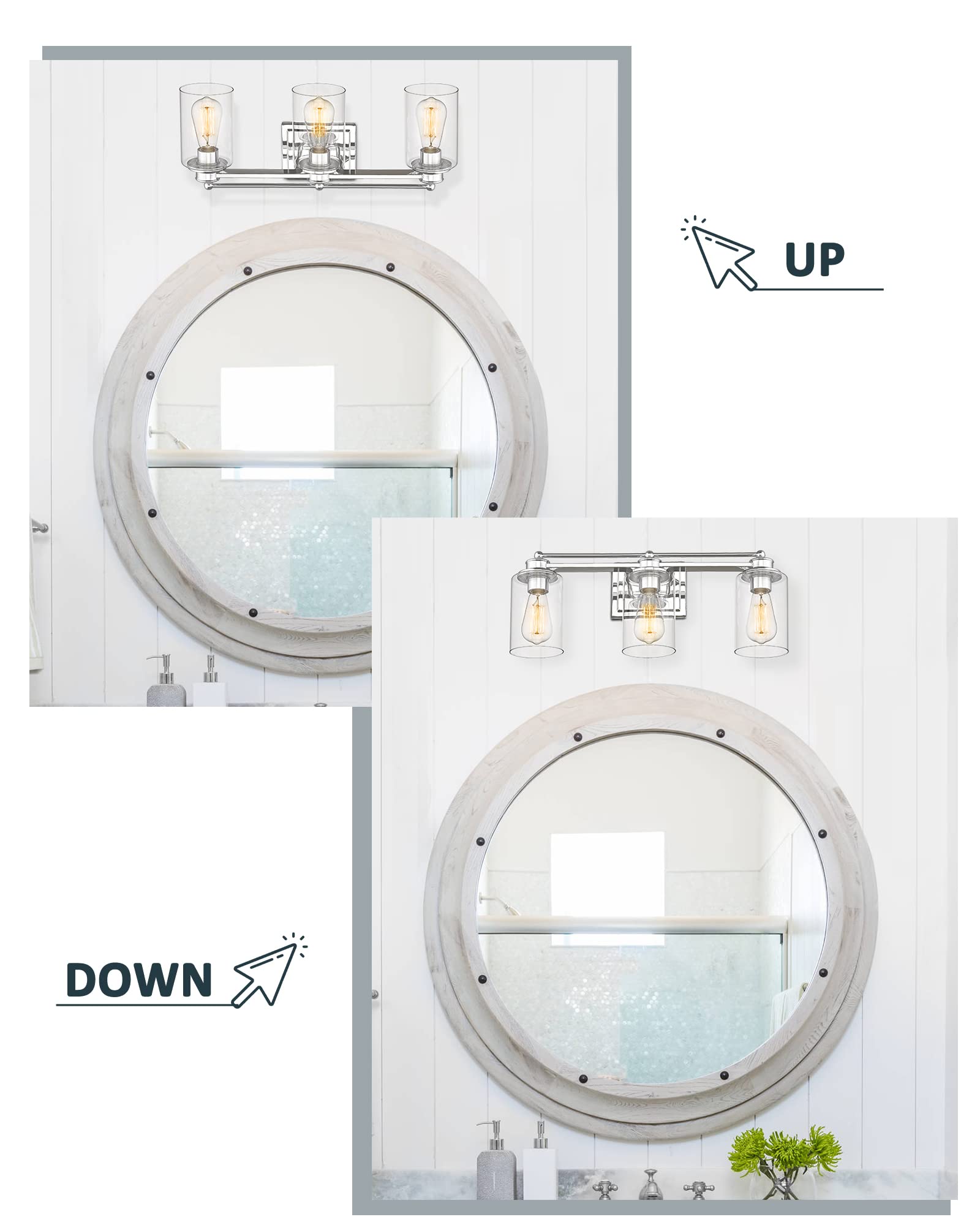 Hwh Modern Chrome Bathroom Vanity Light Fixture, 3-Light Wall Sconce Over Mirror, 5Hlt63B-3W Ch