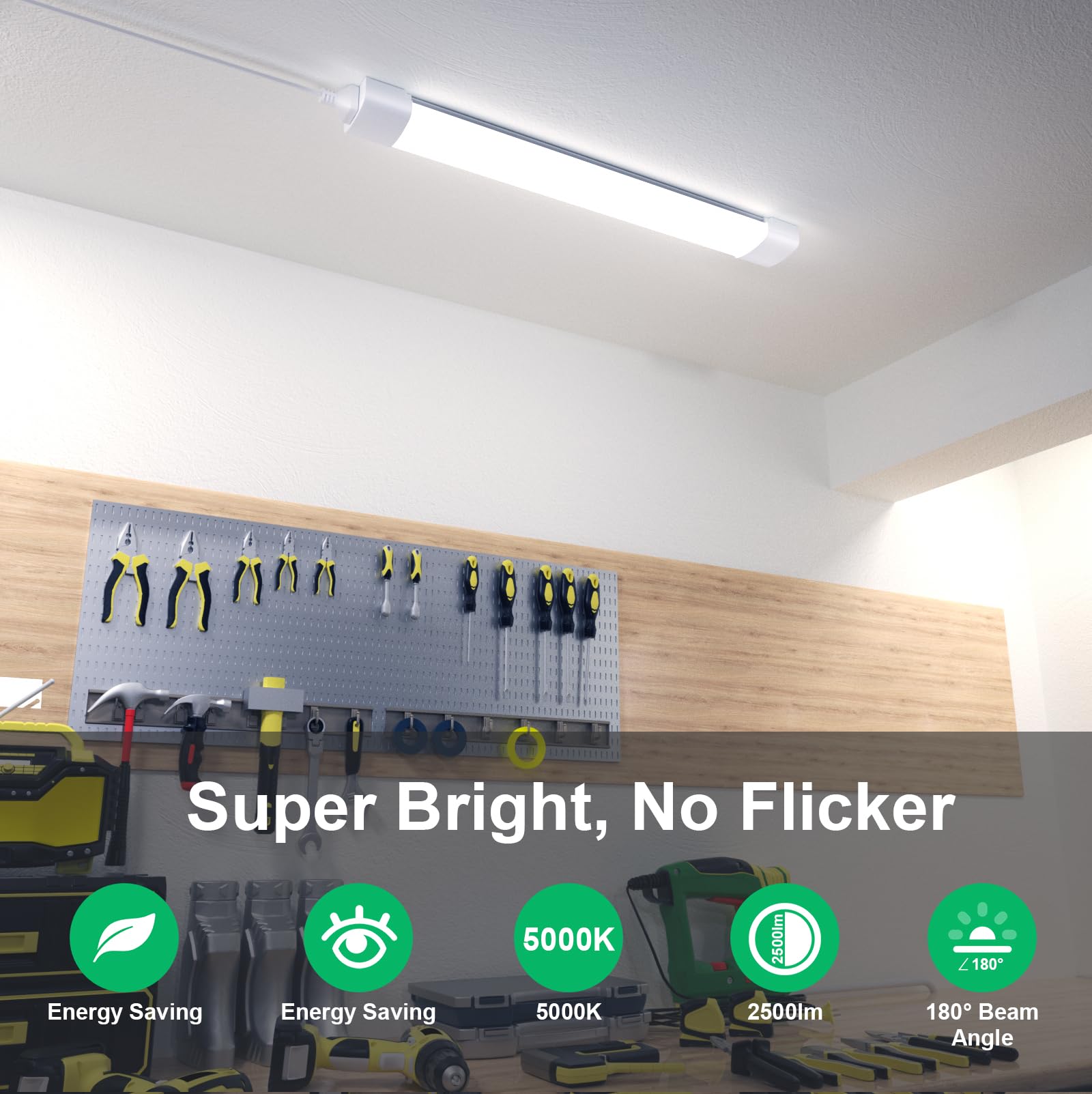 Modlicht LED Shop Light Fixture 2FT, 18W, 5000K, Linkable, White, Aluminum, Model MLQ0205, 2500 LM, IP66