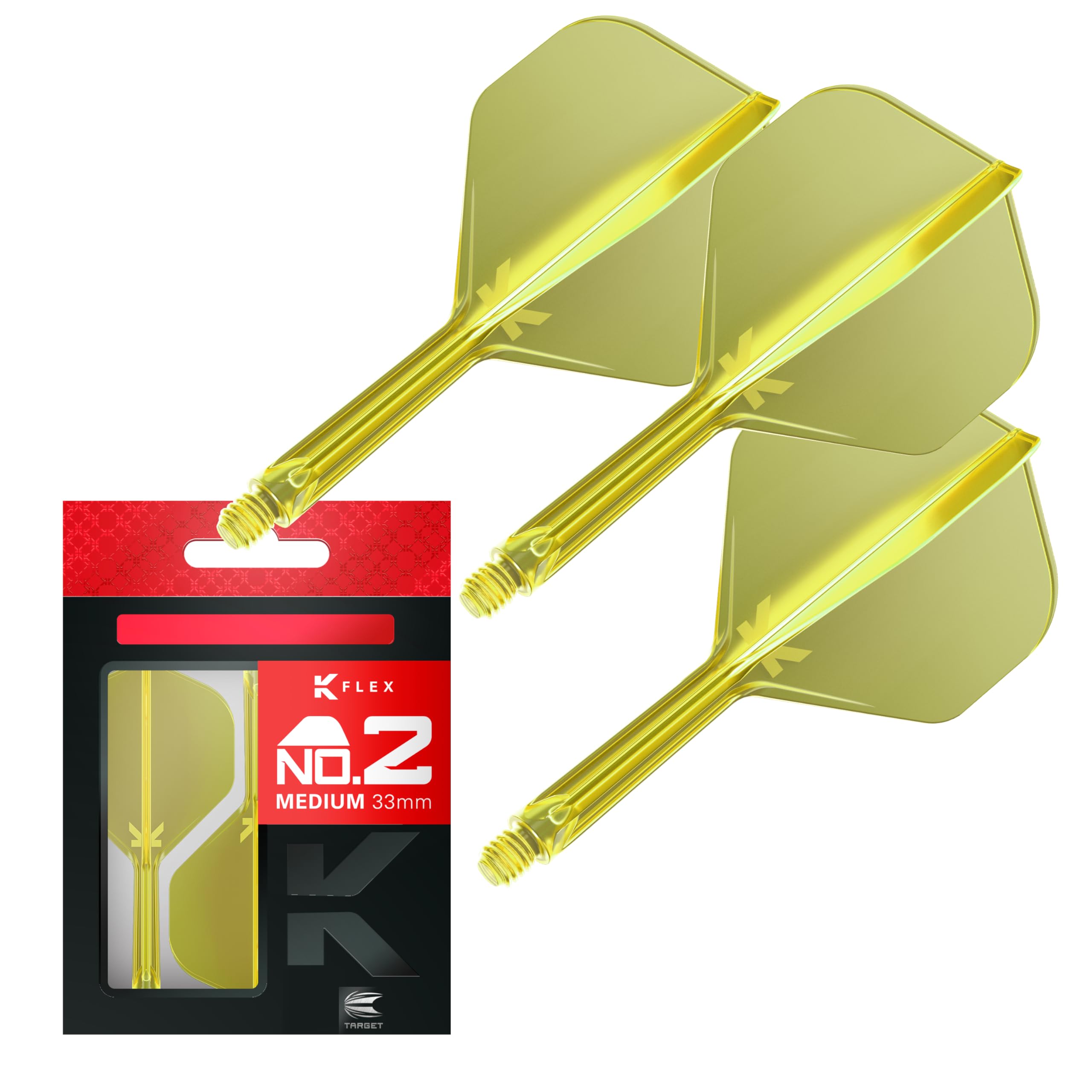 Target Darts K Flex Dart Flights and Shafts, Medium (33mm), Yellow, Model taf1559, Pack of 3