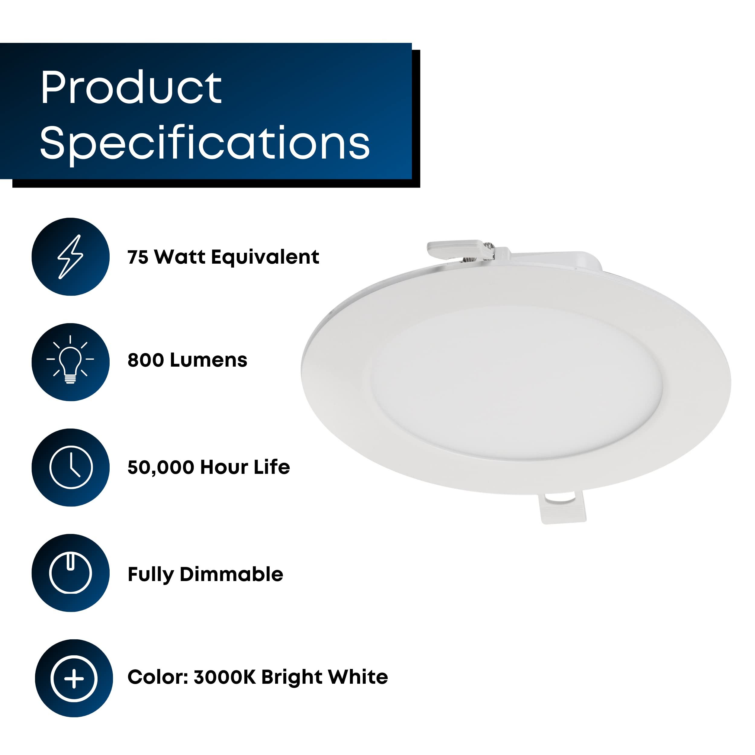 Feit Electric 5-6'' Led Canless Recessed Downlight With Integrated J-Box 75W Equivalent, Dimmable, 3000K Bright White, 90 Cri, 8