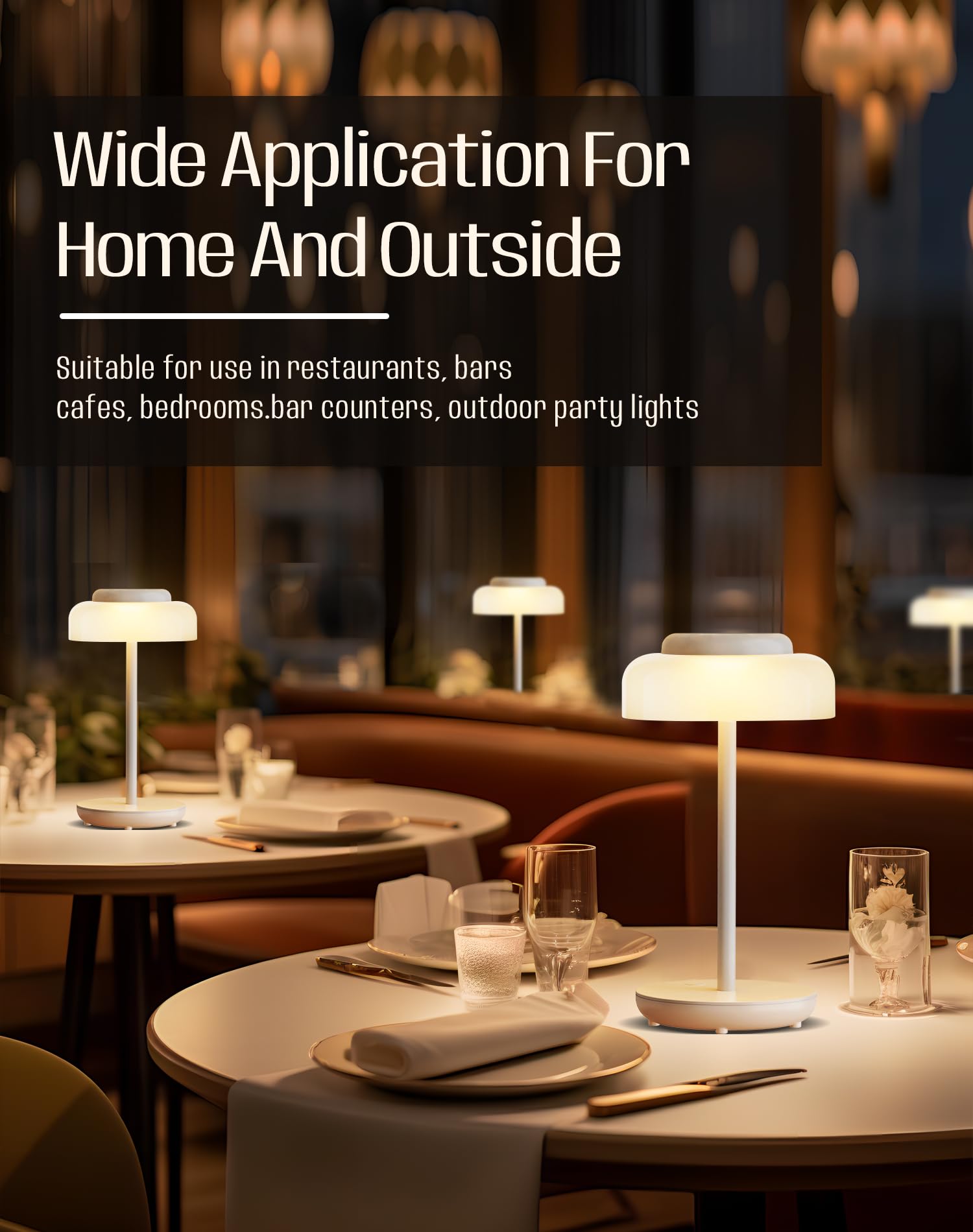 QiMH LED Table Lamp - 5000mAh Rechargeable, Stepless Dimmable, Waterproof, Small Size, White, Model VSH45B