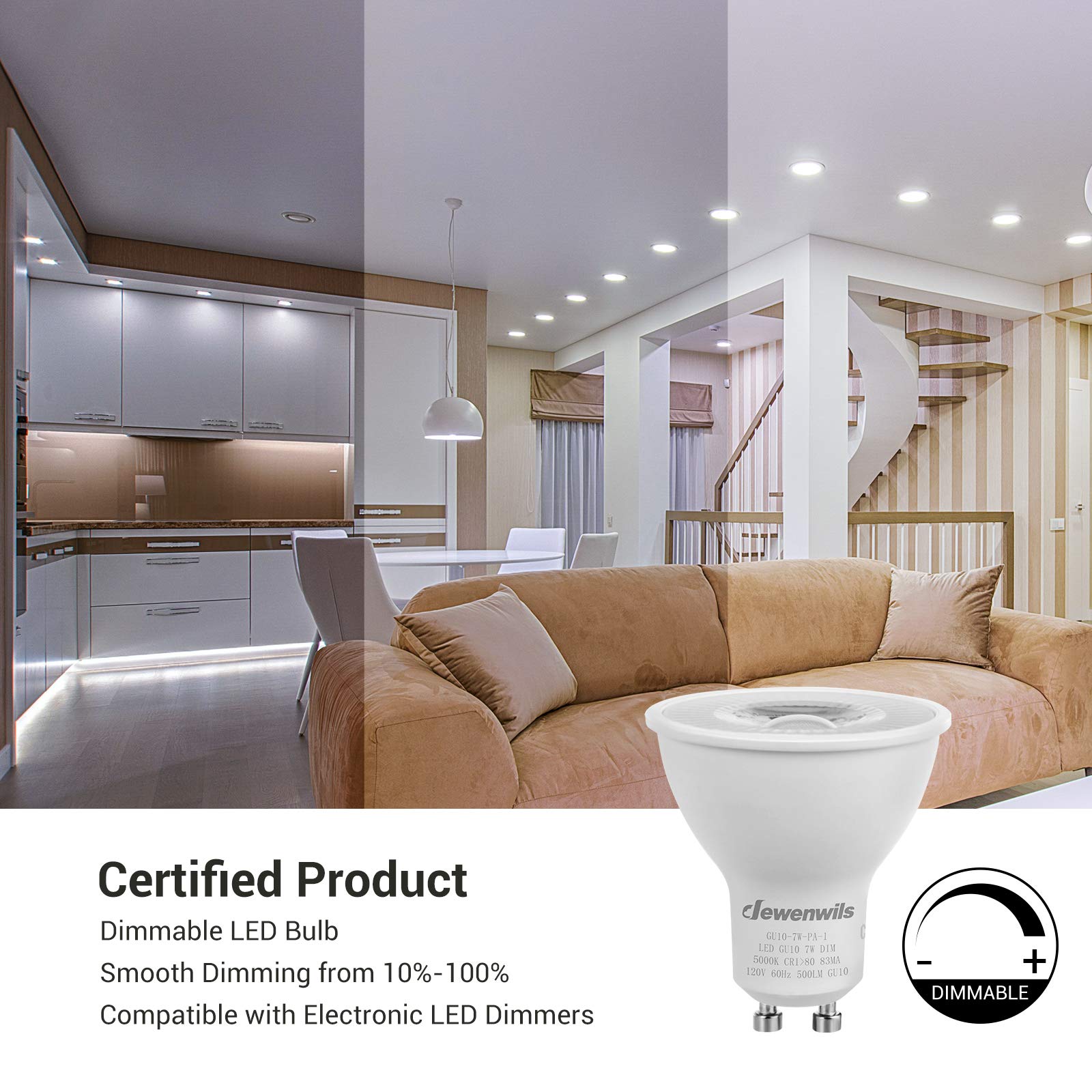 Dewenwils Gu10 Led Light Bulb, 500Lm, Dimmable 5000K Daylight Gu10 Bulb Replacement For Track Lighting, 7W(50W Equivalent) Led Bulbs For Living Room, Kitchen Range Hood, Bathroom, Ul Listed, 6 Pack