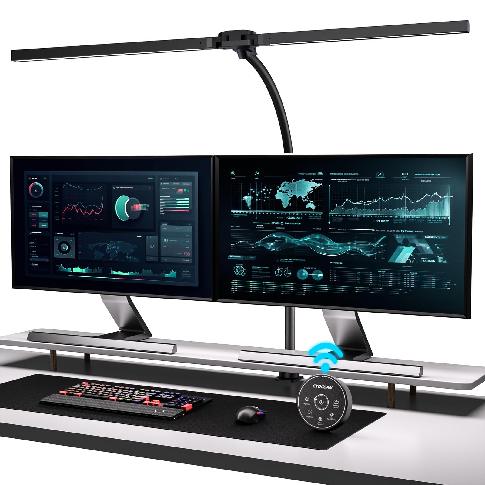 EYOCEAN Desk Lamp with Clamp, 31.5'' LED Desk Lamp for Home Office, 24W Double Head Desk Light, Dimmable & Color Temperature, Ta