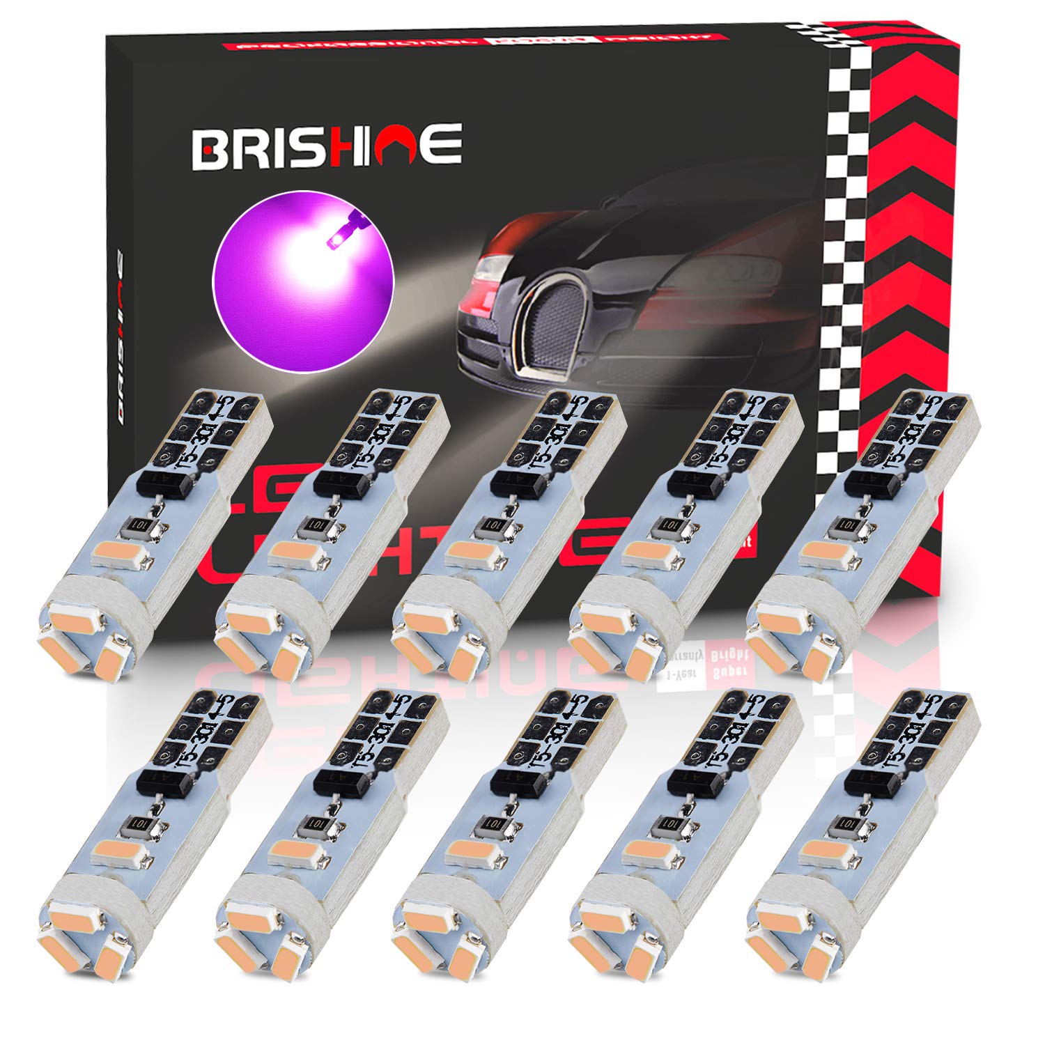 Brishine 10X T5 Led Bulbs Extremely Bright Pink Purple 3014 Chipsets 74 2721 37 73 17 Led Bulbs For Interior Gauge Cluster Dashb