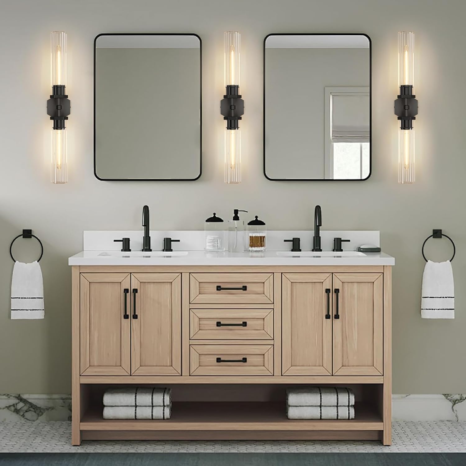 Black Crystal Bathroom Wall Sconces Set Of Two Modern Bathroom Vanity Llight Fixture 28.5In Linear Sconces Wall Lighting Indoor Wall Sconce Light For Bedroom Hallway Staircase Living Room Dining Room