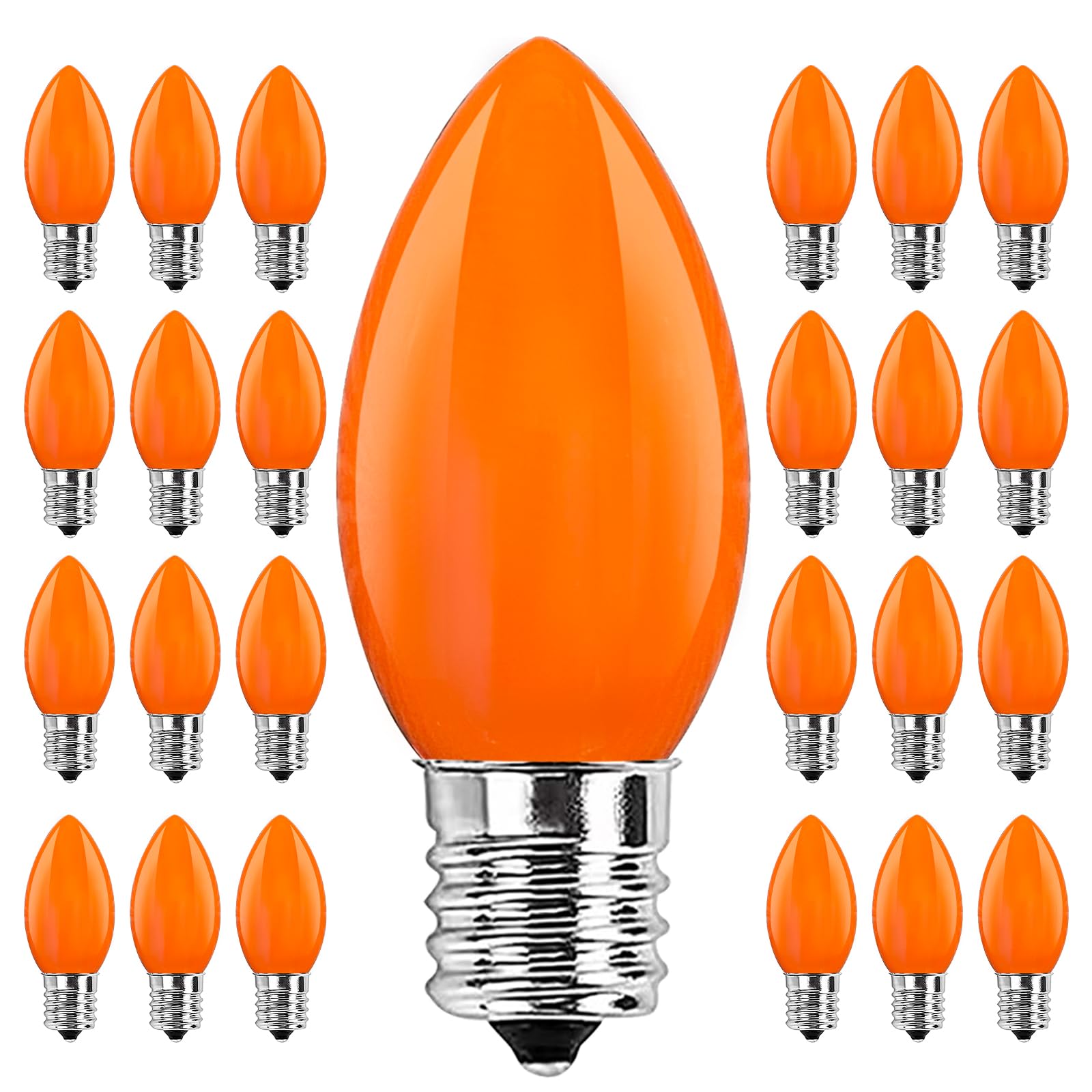 Doratale C9 Orange Replacement Bulbs, 25 Pack, 7W Incandescent For Halloween & Christmas Lights