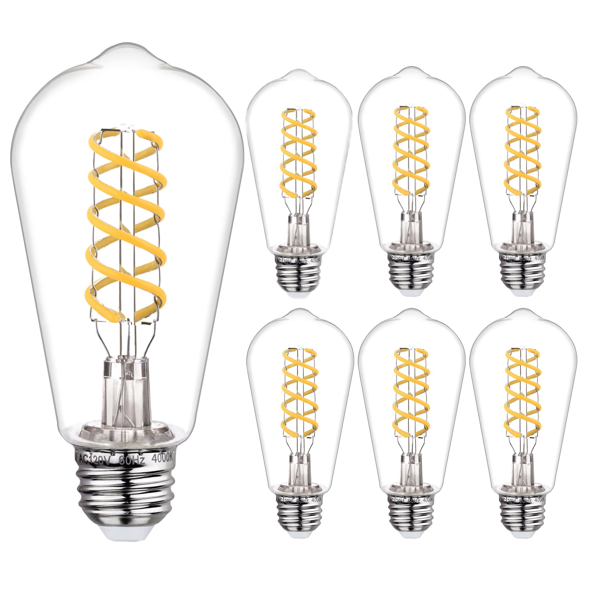 Austin Coast 6 Pcs Dimmable Vintage Led Edison Bulbs, 6W Equivalent 60 Watt, Natural White 4000K, Antique Flexible Spiral Led Fi