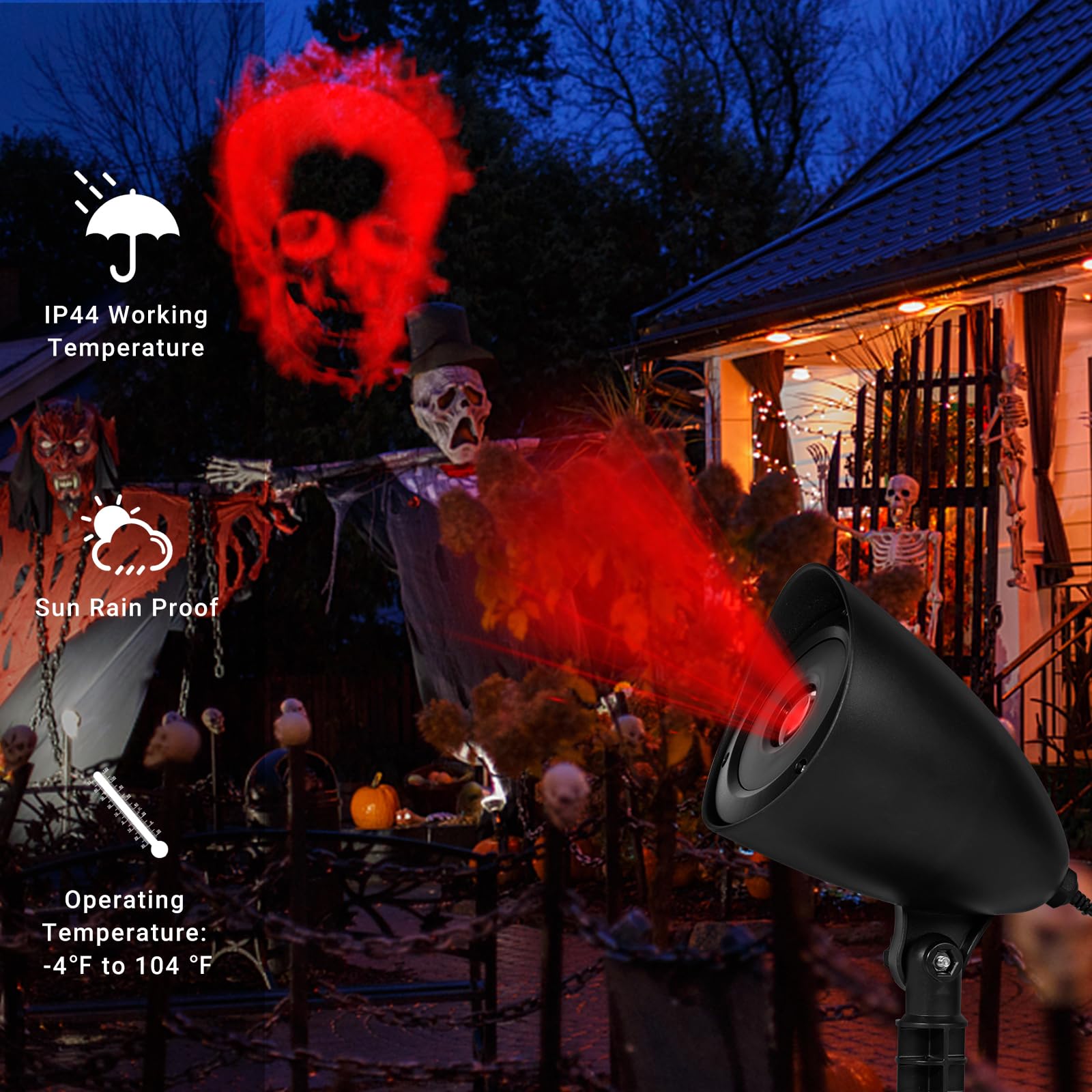 Forchic Halloween Projector Lights, Waterproof Red Skull Led For Indoor/Outdoor Decoration