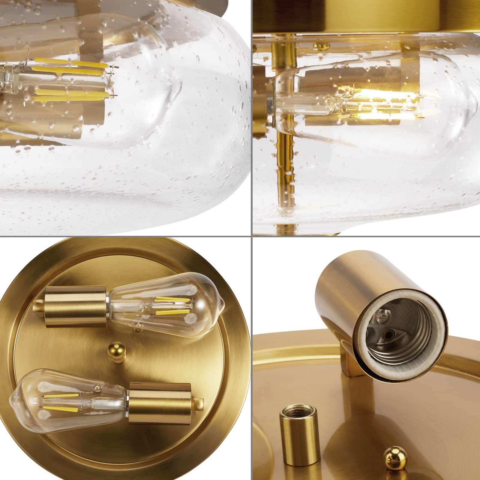 Darkaway Ceiling Light Fixture, Flush Mount, Seeded Glass Shade, 11 inch, Gold, Model 6T1F