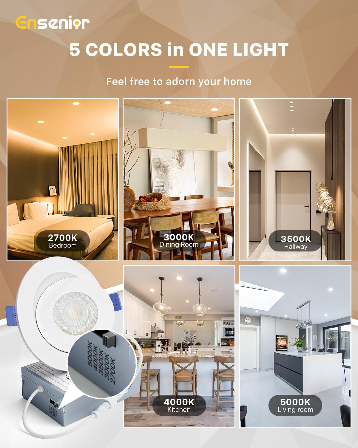 Ensenior 4 Inch Gimbal LED Recessed Light, 90° Adjustable, Dimmable, 900LM, 4 Pack, FCC Certified, 2700K-5000