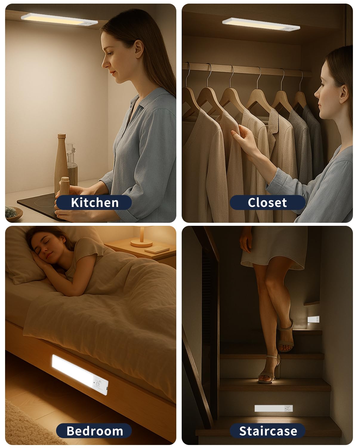 Fby Under Cabinet Lighting 1800Mah Usb Rechargeable Closet Light  8-Inch Led Motion Sensor Indoor  3-Level Adjustable Brightness And 3 Color Temperature Options (3Pack)