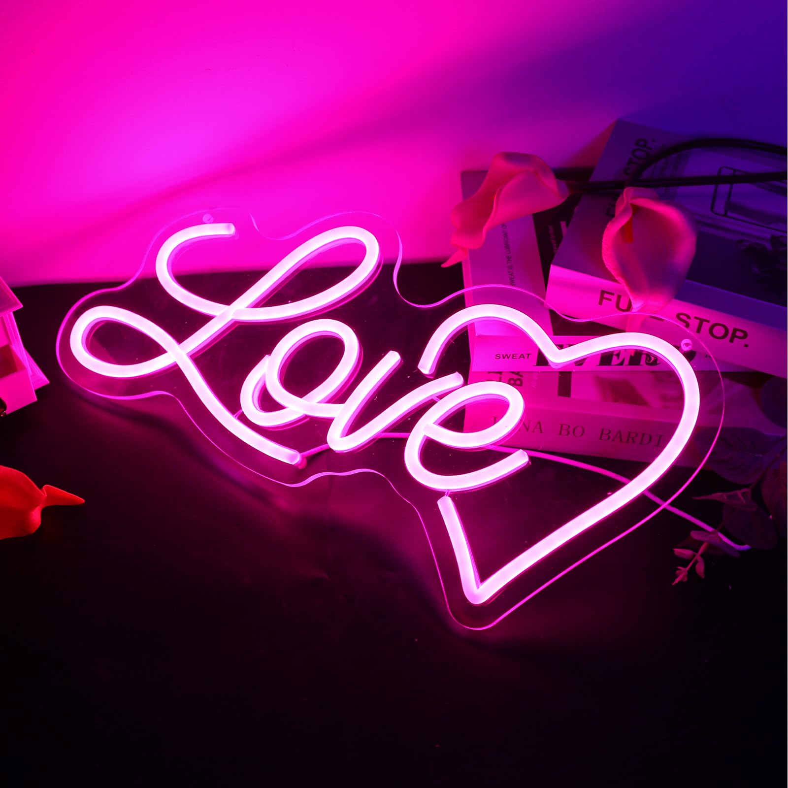 ENUOLI XO Neon Sign, Pink LED Wall Light, Dimmable, USB Operated, Acrylic XO, Model mBB.010