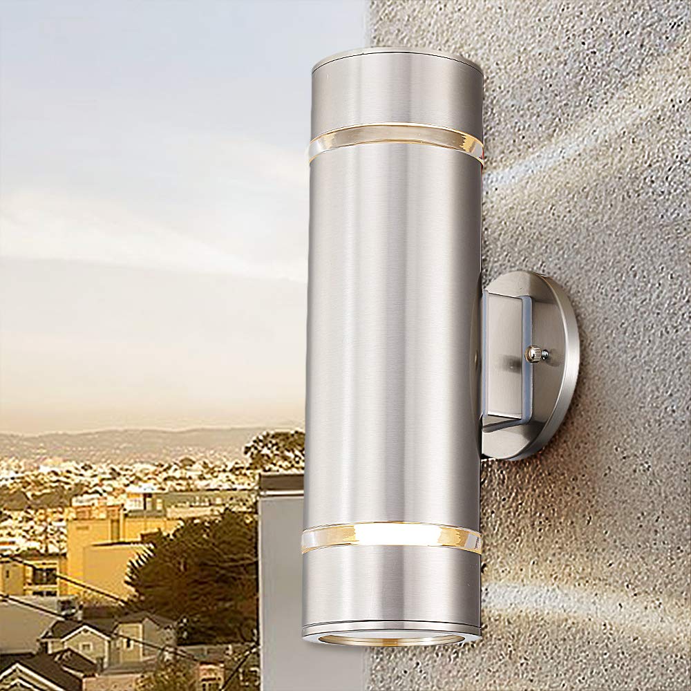 Cerdeco Modern Porch Light Outdoor Wall Lighting Cylinder Wall Sconce Nickel Finished