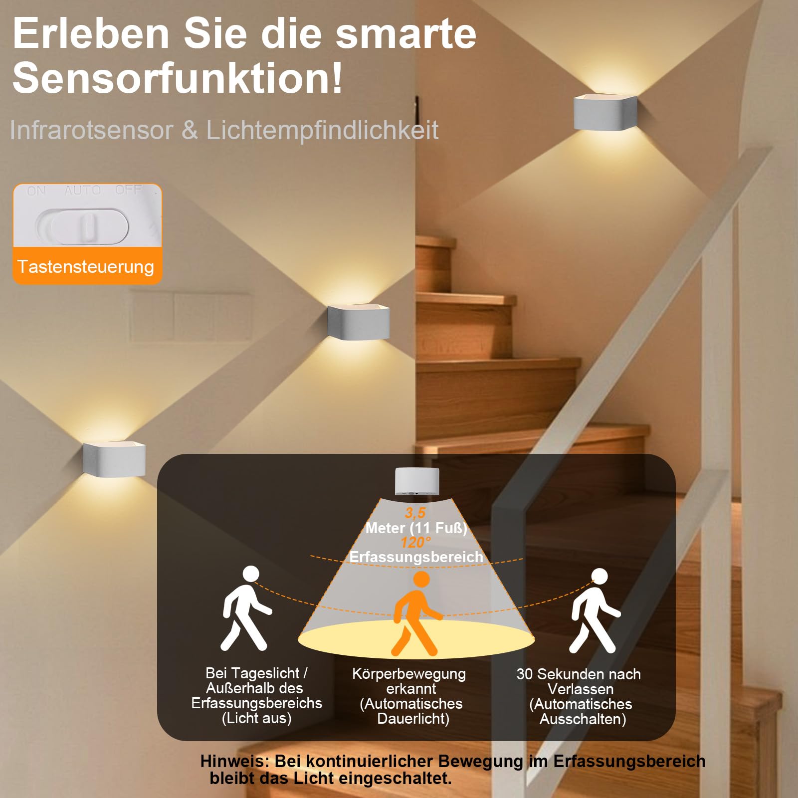 Audor Motion Sensor Wall Light with Remote Control, 3-Color Temperature, 5000mAh Battery, White, Model WL04