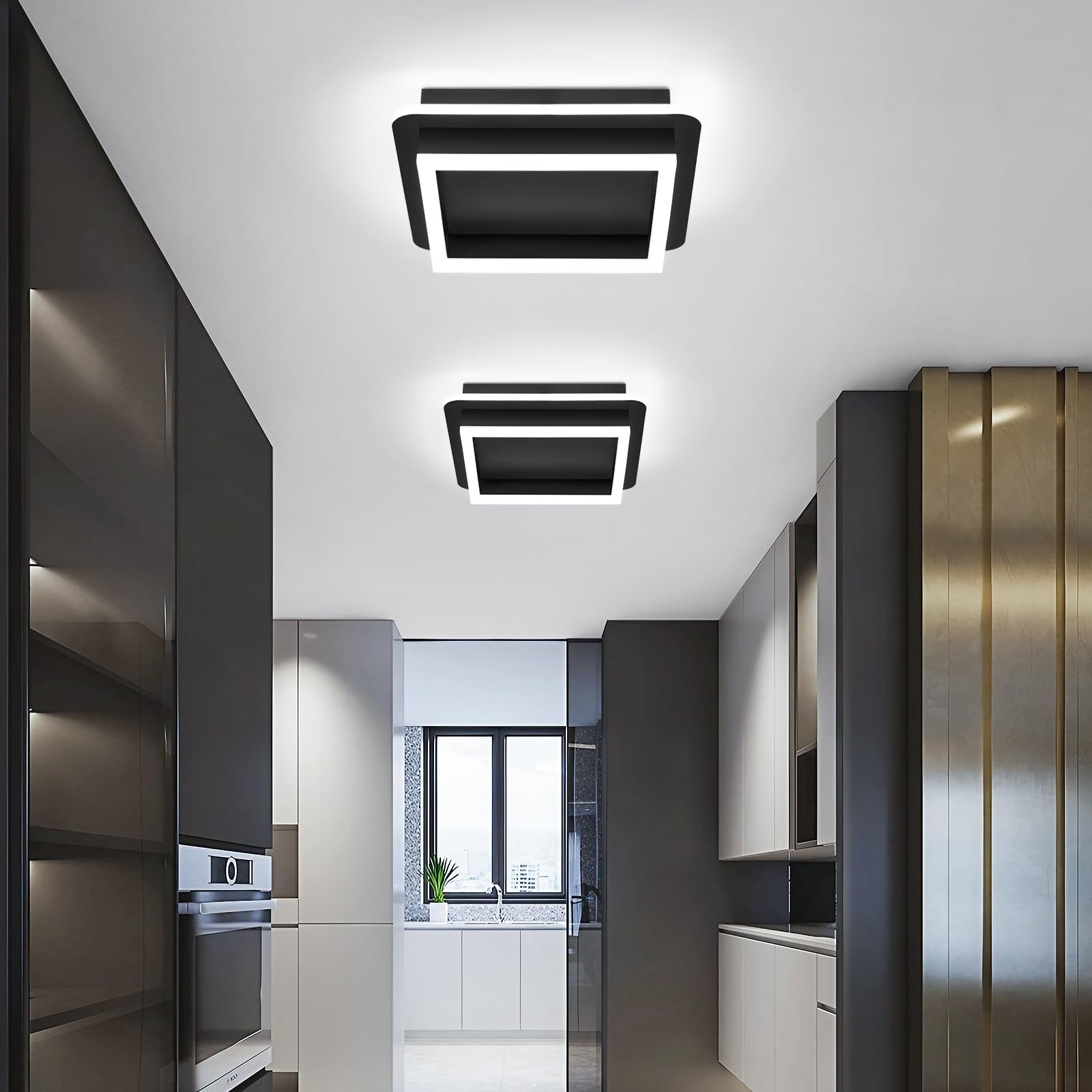 Caneoe Black Modern Led Ceiling Light, Square Flush Mount Ceiling Hallway Light Fxitures, 6000K Cold White Small Close To Ceilin