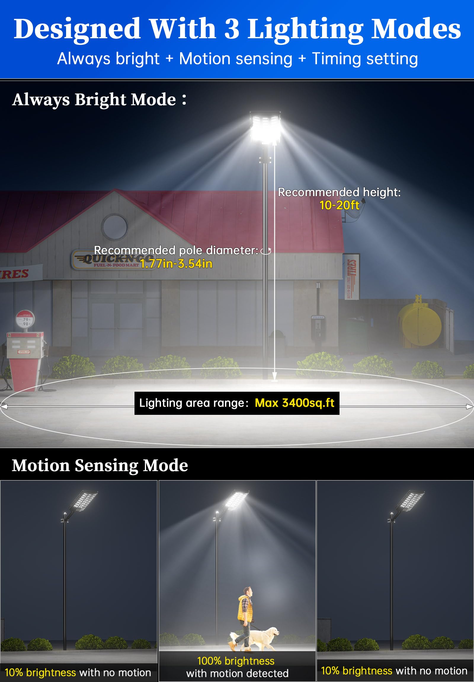 Gefolly SL-8600W Solar Street Light - 680000LM, IP67, Dusk to Dawn, Black, Motion Sensor for Outdoor Security and Parking Lots