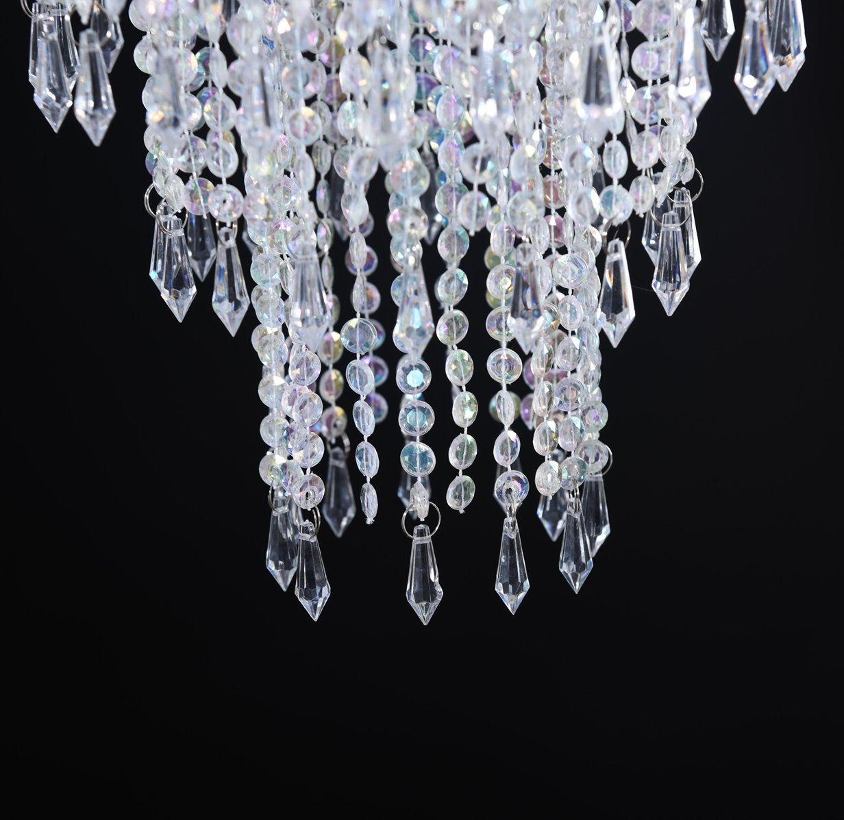 Flavorthings 3 Tiers Iridescent Acrylic Beaded Chandelier Shade, Ceiling Light Pendant Lampshade With Crystal Beads For Wedding