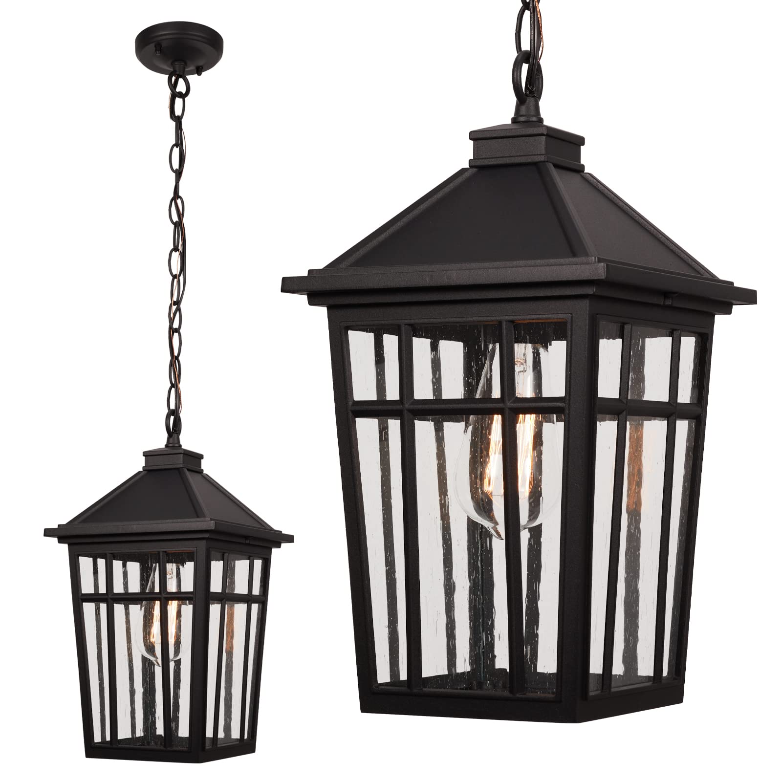 Darkaway Outdoor Pendant Light Fixture, 16in Aluminum, Anti-Rust, Waterproof, Black, Large, Model 6X16H-M BK