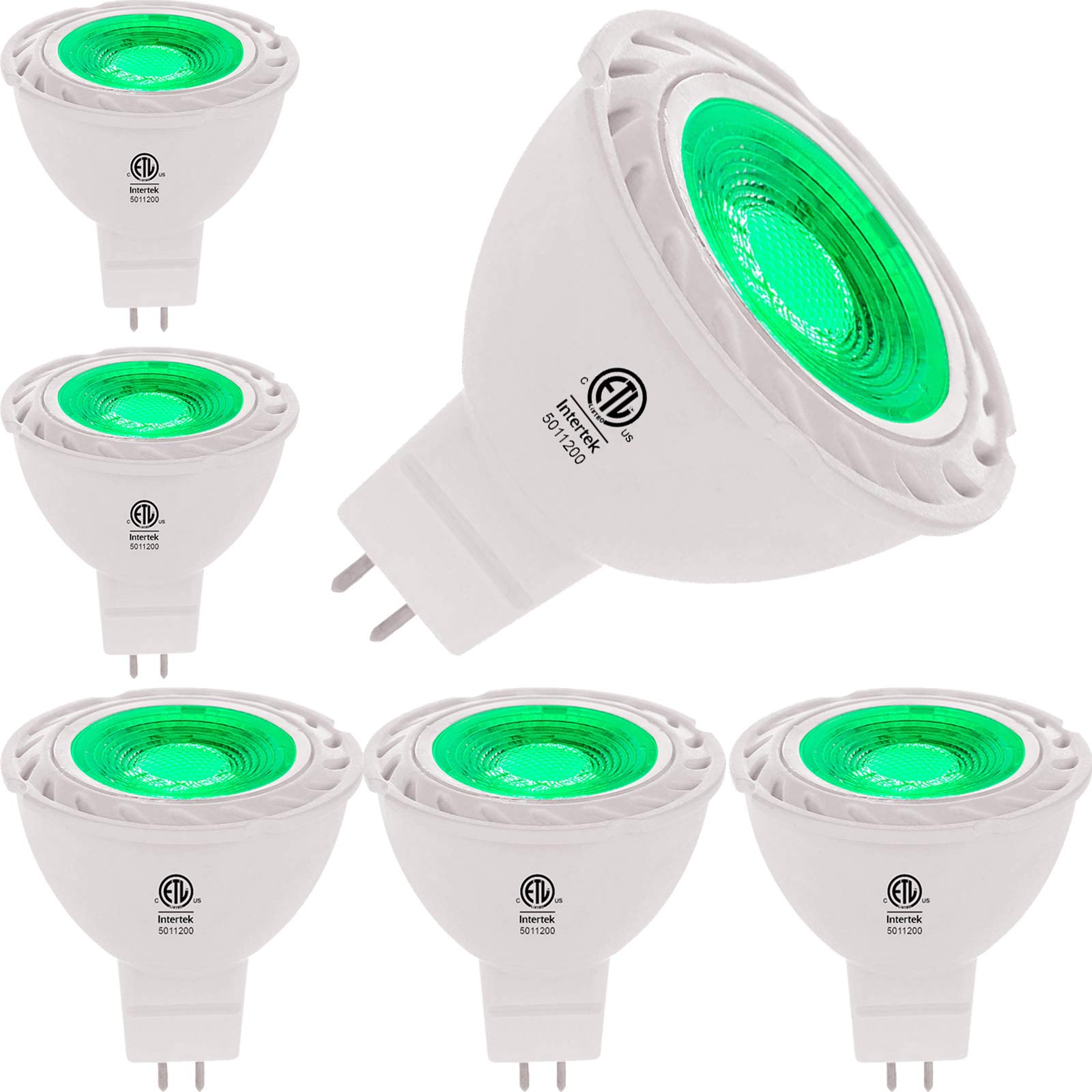 Green Mr16 Led Light Bulbs 50W Equivalent Halogen Replacement 6W 12V Bi-Pin Gu5.3 Outdoor Landscape Yard Lighting- Pack Of 6