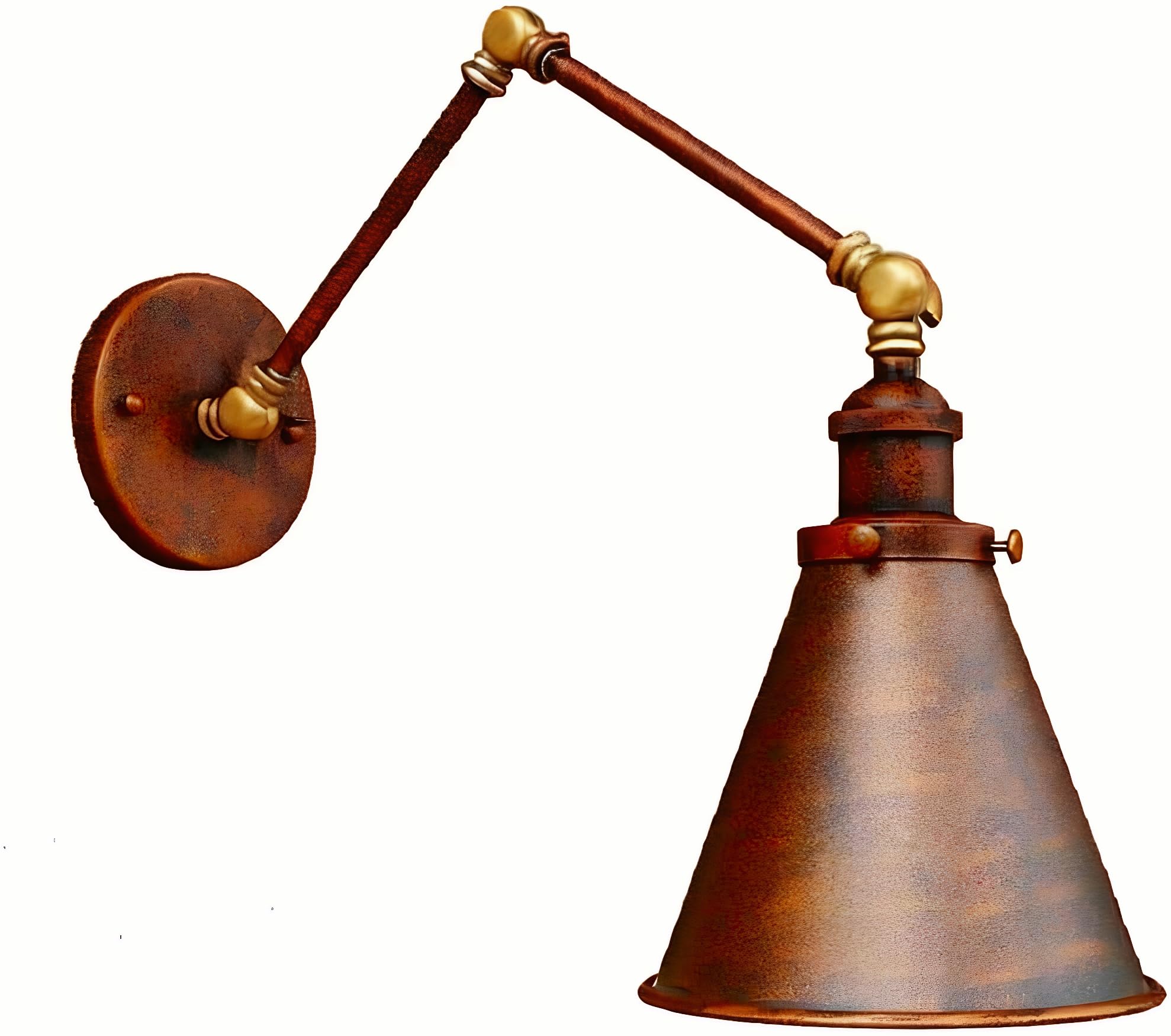 PULNFIY Retro Vintage Industrial Adjustable Wall Light with Edison E27 1-Light Wall Sconce Cone Shade and Swing Arm in Old Coppe