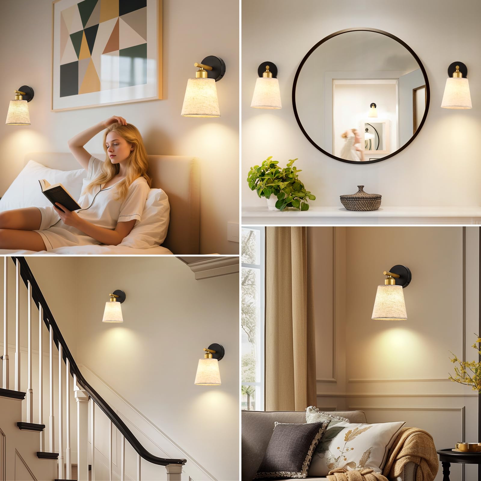 Joosenlux Battery Operated Wall Sconce Set Of 2 With Fabric Shade - Rechargeable Cordless Wall Lamps  Remote Control  Dimmable Led  Black And Gold  Modern Decorative Accent Light