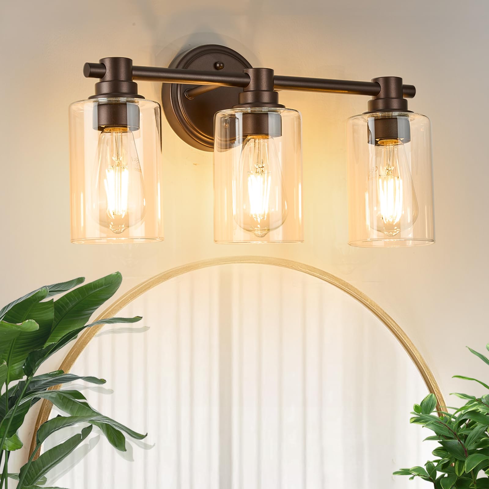 Alaislyc Bathroom Light Fixture, 3-Light Wall Sconce, Oil Rubbed Bronze, Clear Glass