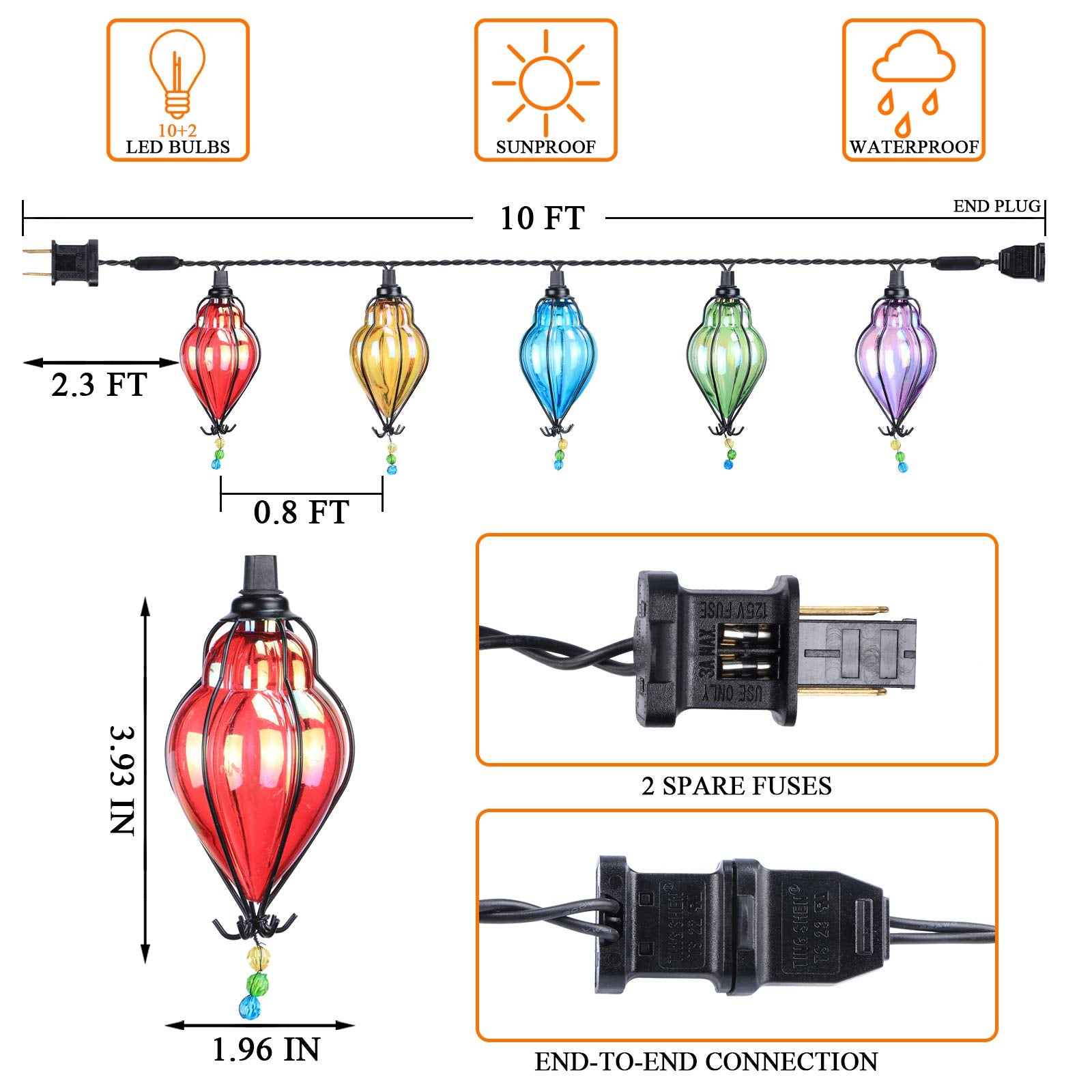 Vigdur Decorative String Lights - 10 Bulbs, Connectable, Indoor/Outdoor, Multicolor, Model Vigdur-4213751