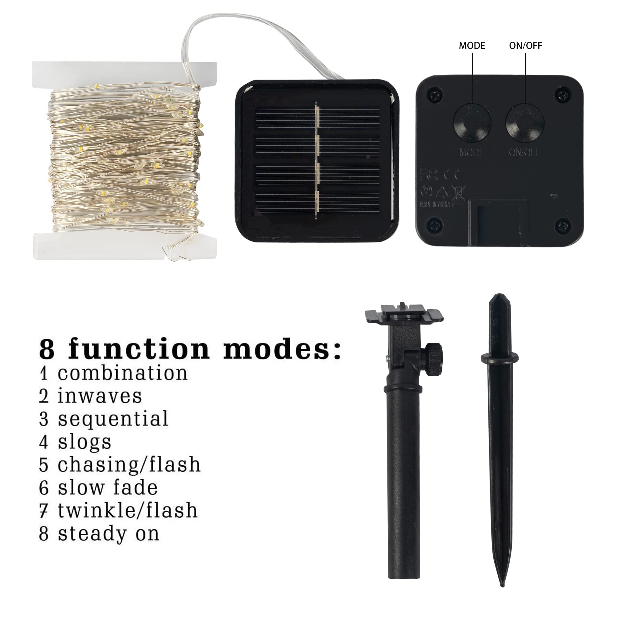 Dazzle Bright Solar String Lights - 80FT 240LED, Waterproof Fairy Lights, 2 Pack, Warm White, Model SL-04, 8 Modes