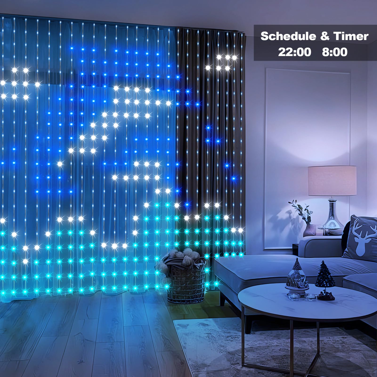 echosari Smart Curtain Lights - 400 LED RGB&IC, App Programmable, 6.6x6.6ft, Music Sync, Plastic Decor for Bedroom Backdrop