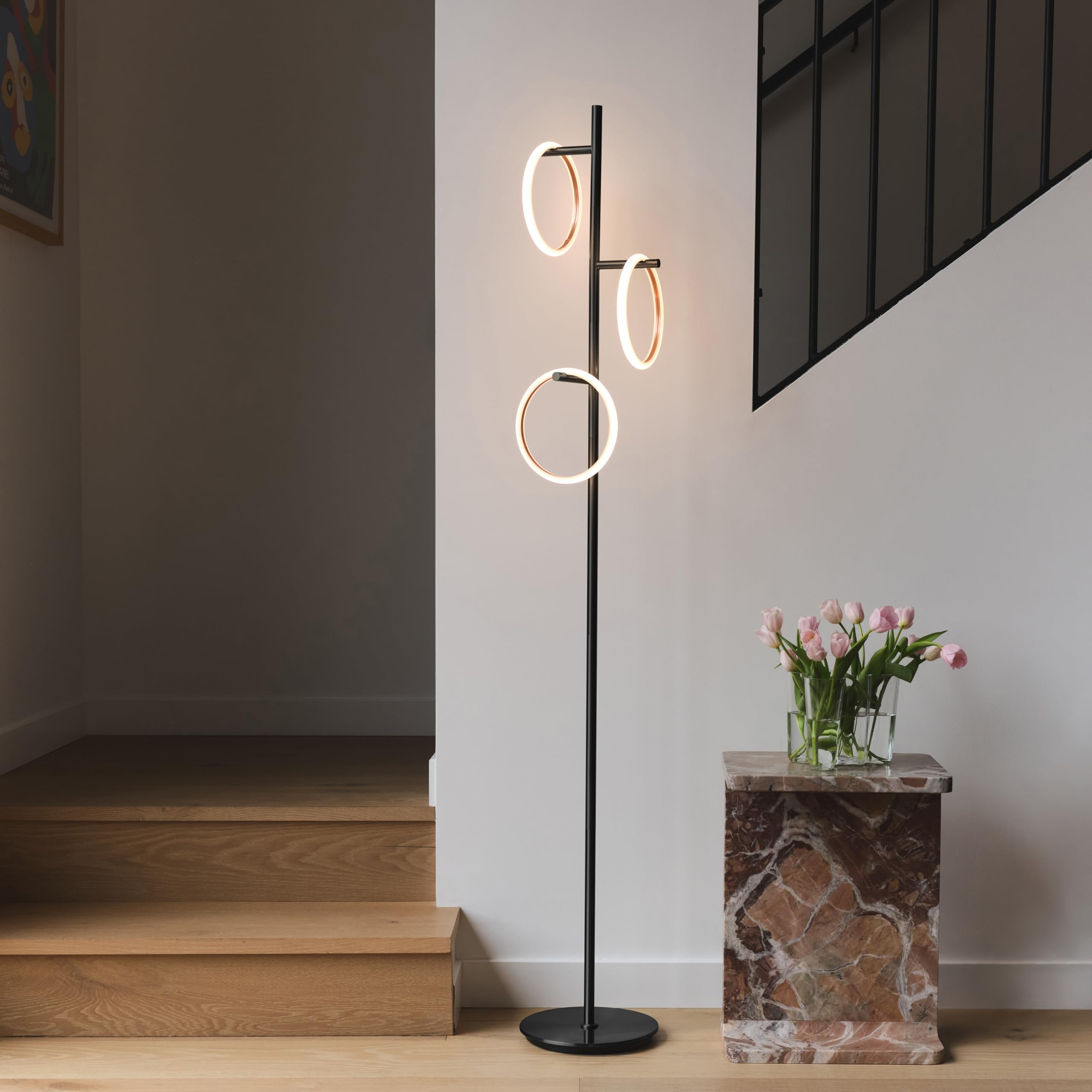 Brightech Saturn LED Tree Floor Lamp - 3 Light Metal Design - Black - Warm White Light - Model FL-SATRN-BLK