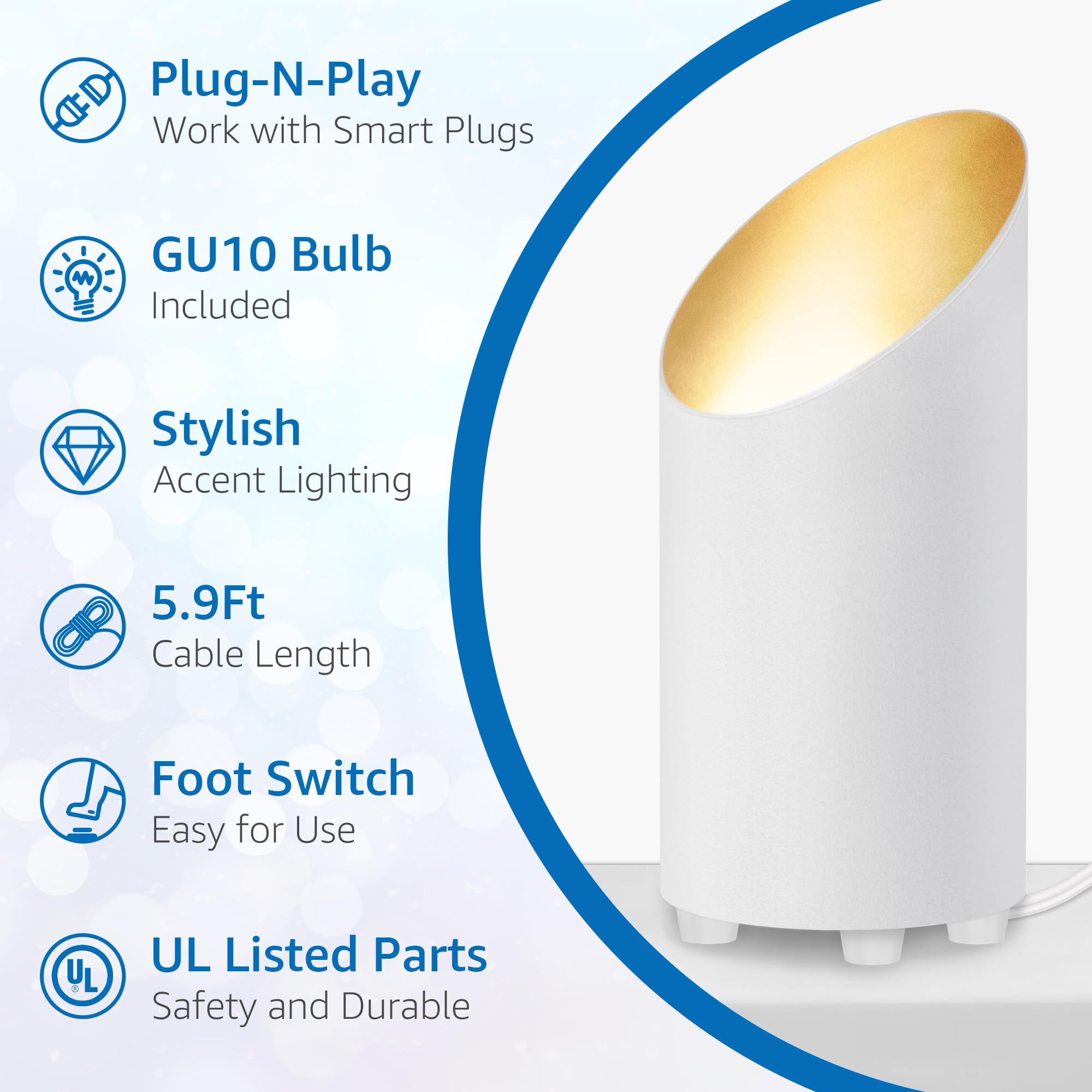 SUNVIE 4 Pack Up Lights, 5W GU10 Bulbs, Aluminum Uplighting, 2700K, Indoor Floor Spotlight, White, Model FCL01W04