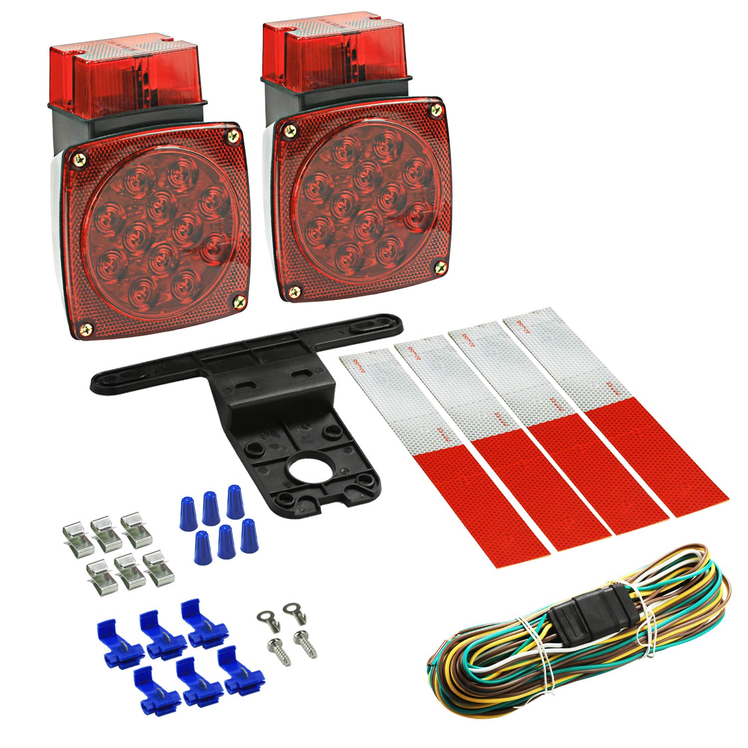 Wellmax 12V Led Trailer Lights Kit, Submersible Tail Lights For Rv, Marine, Boat, Trailer Over 80 Inches