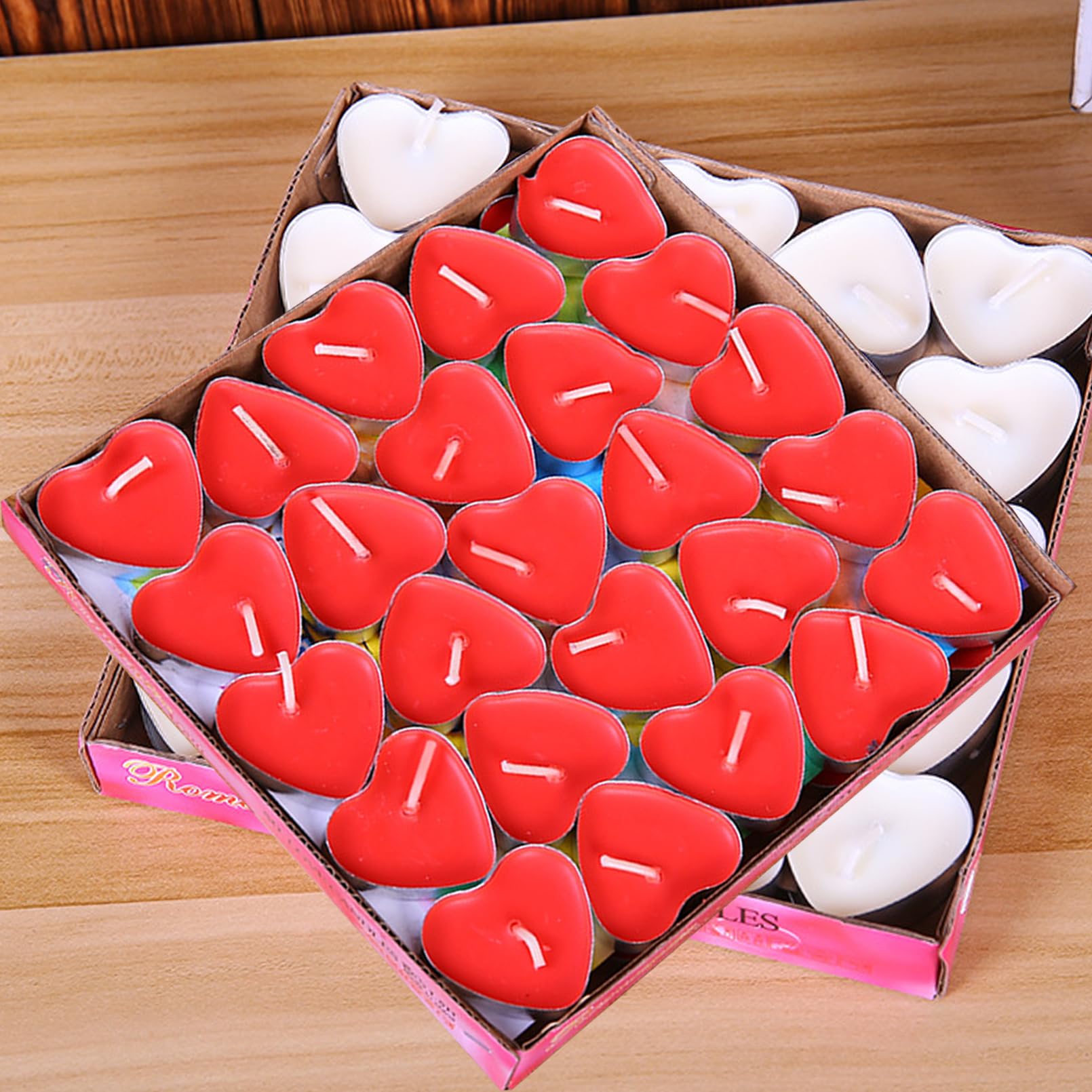 xlehoely 50 Pack Tea Light Candles,Heart Shaped Unscented Tealight Candles,Romantic Love Smokeless Tea Lights Candles,Dripless &