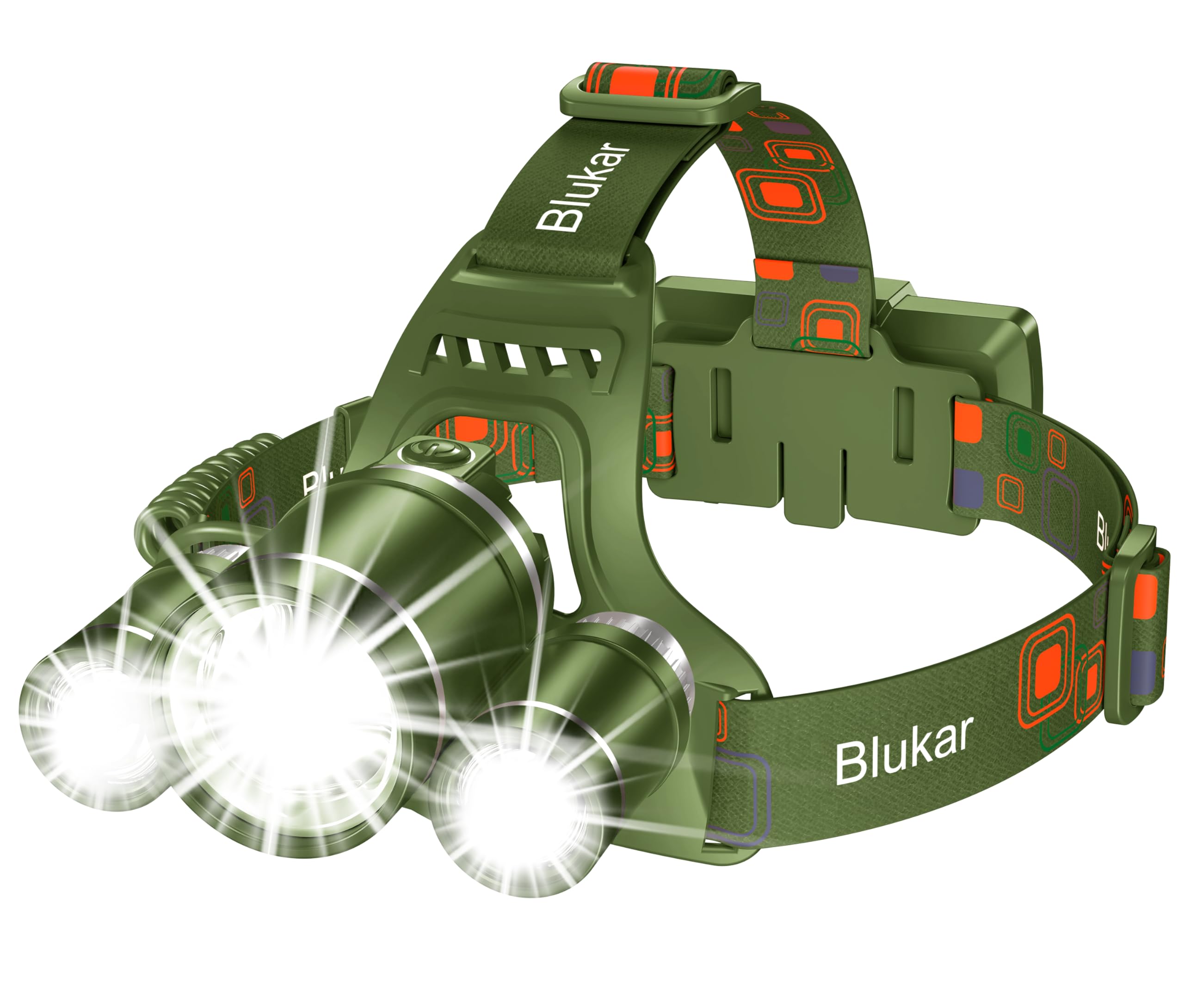 Blukar LED Headlamp, 8000L Bright Rechargeable Flashlight, 3 Lights 5 Modes, Zoomable, IPX6 Waterproof, Green, Model K9116