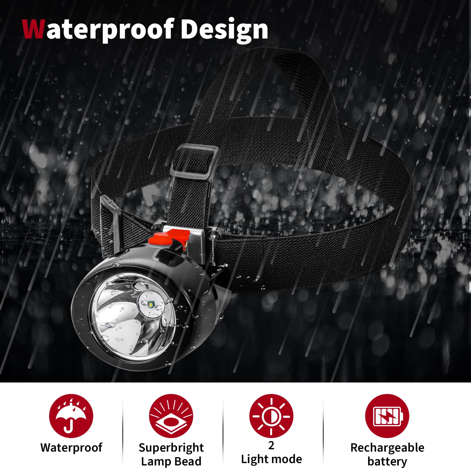 Hunting friends Rechargeable Miners Headlamp Waterproof Red KL3.0LM for Night Fishing, Hunting, Camping