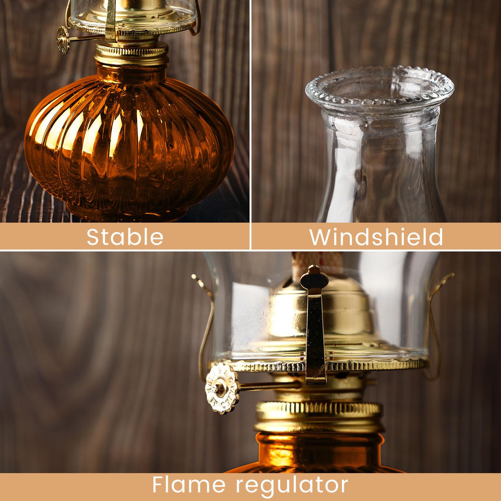 2 Set Chamber Oil Lamp Classic Kerosene Lamp Large Oil Glass Lantern Vintage Hurricane Lamp With Adjustable Fire Wick For Home Indoor Use Chimney Burner, 13 Inch Heigh(Brown)